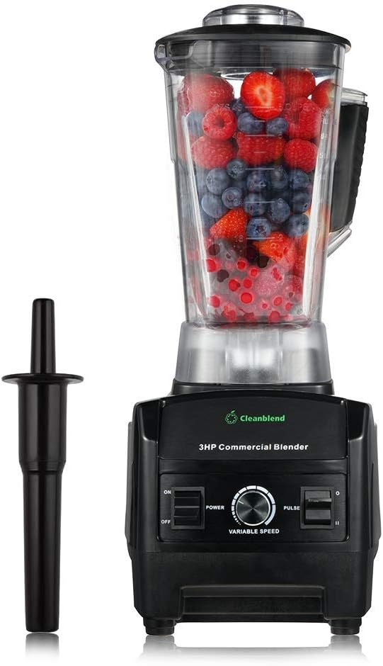 Blender commercial Cleanblend avec garantie complète de 5 ans - 1800 W, 3 CV, 1,9 L (64 oz) - Blender de comptoir professionnel haute performance avec lames en acier inoxydable