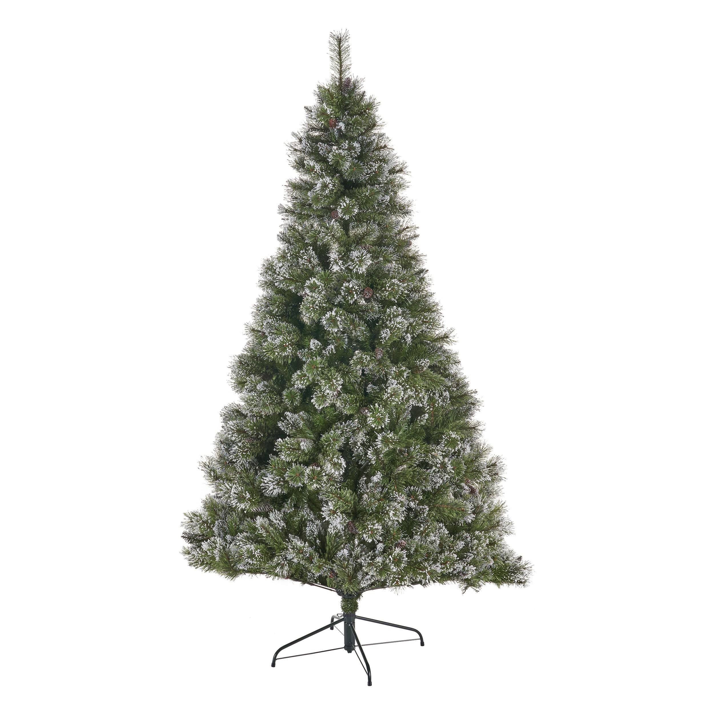 Noble House - 4.5' Cashmere Pine & Mixed Needles Unlit Hinged Artificial Christmas Tree with Snow & Glitter Branches - Green