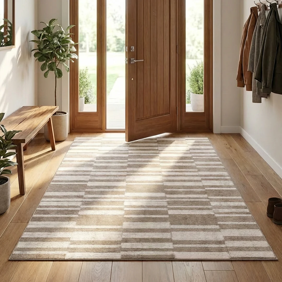Muddy Mat® Brickline Washable Area Rugs for Living Room, Bedroom & Dining Room – Modern Soft Low Pile Non Slip Carpet – Pet Friendly Waterproof Foldable Rugs for Home