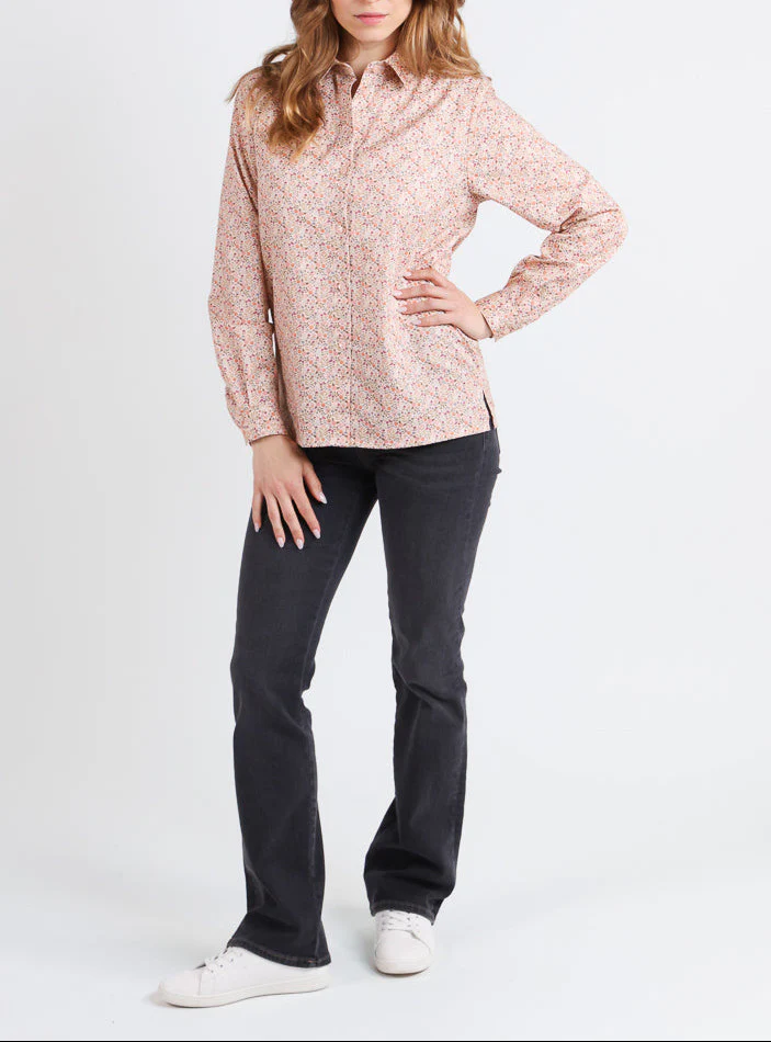 Chemisier femme coton orange à fleurs