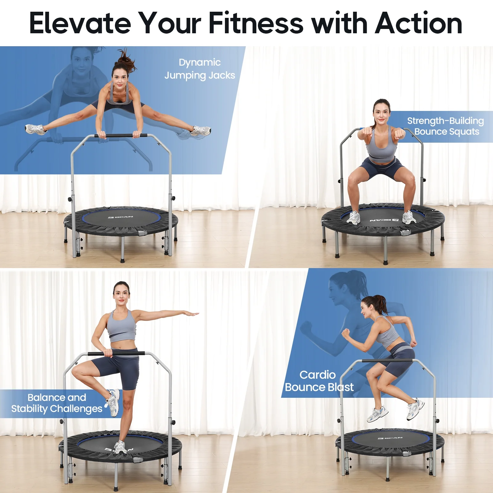 40" Foldable Trampoline, Fitness Rebounder with Adjustable Foam Handle, Exercise Trampoline for Adults/kids Indoor/Garden Workout Max Load 330lbs(40") Image 8