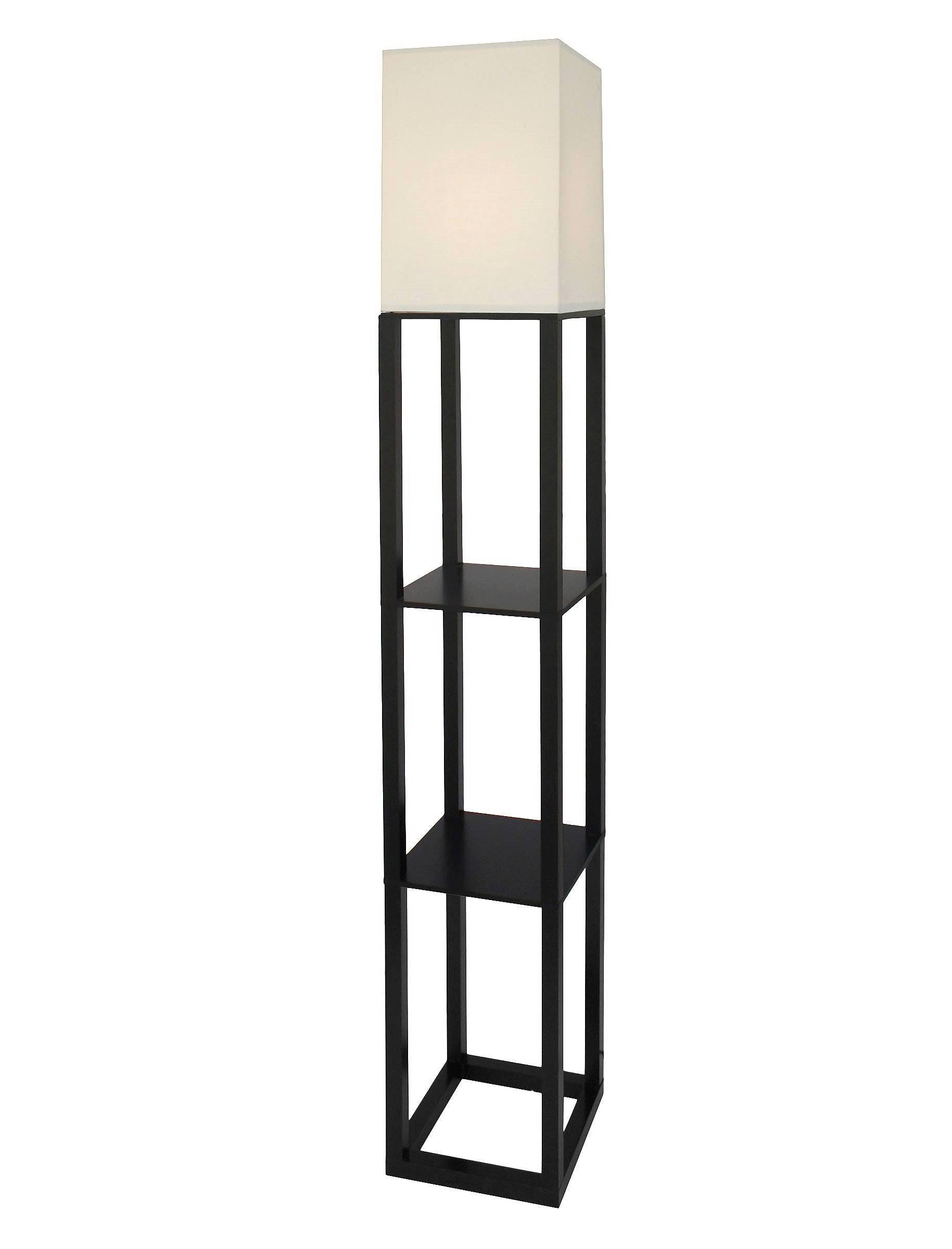 Threshold Shelf Floor Lamp with White Shade - Black