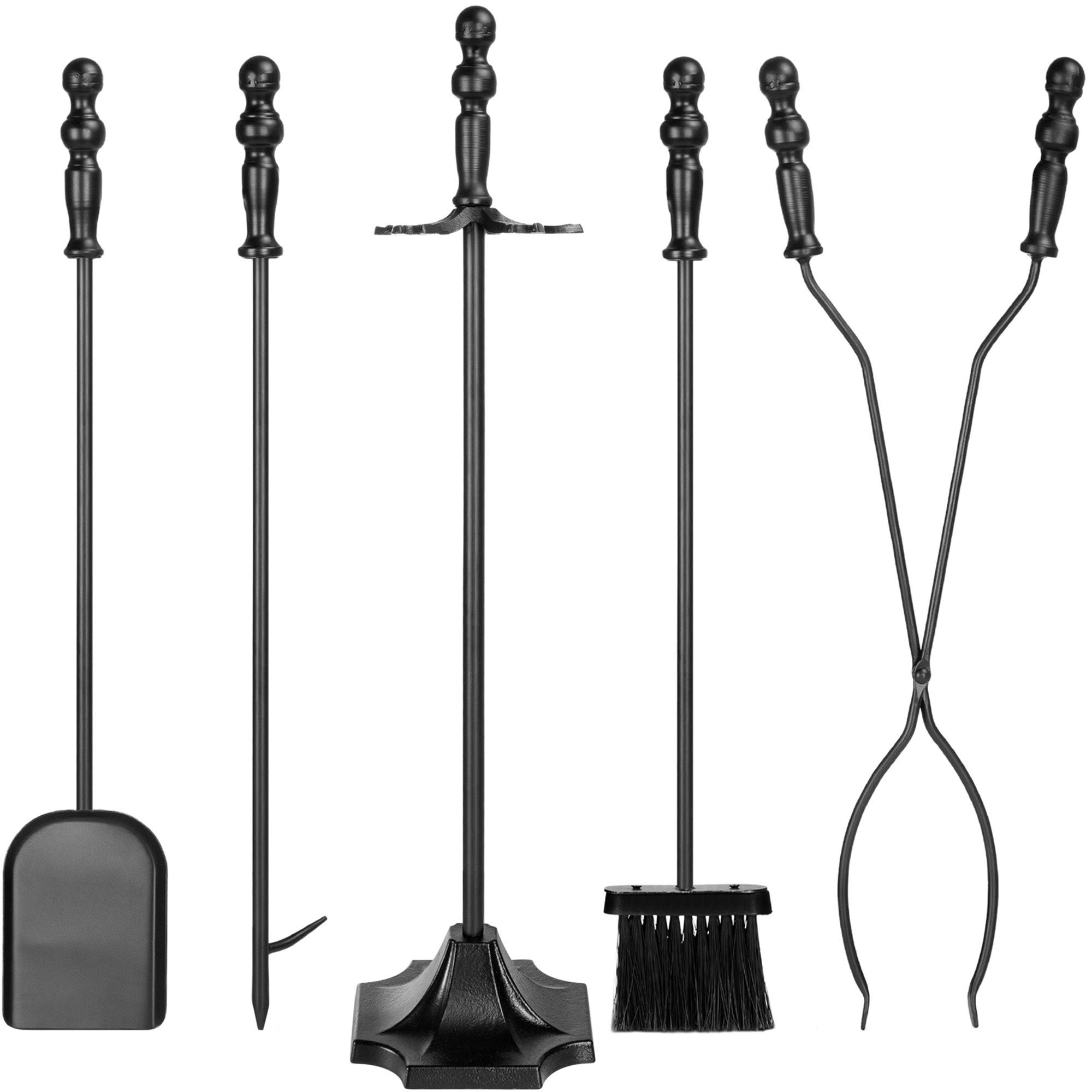 Best Choice Products 5 Piece Indoor Outdoor Fireplace Iron Tool Set w/ Tongs, Poker, Broom, Shovel, Stand Black