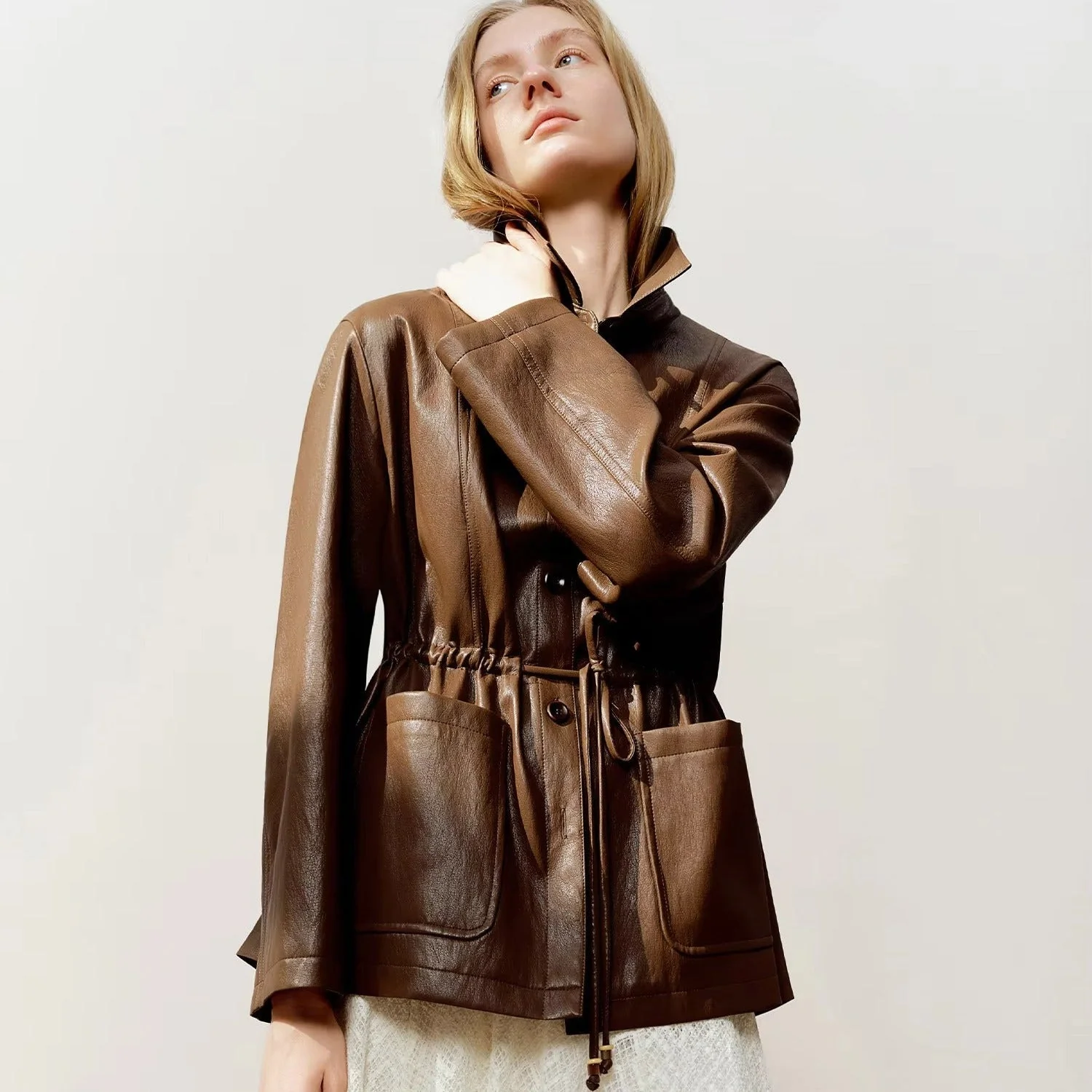 Veste en cuir oversize pour femme