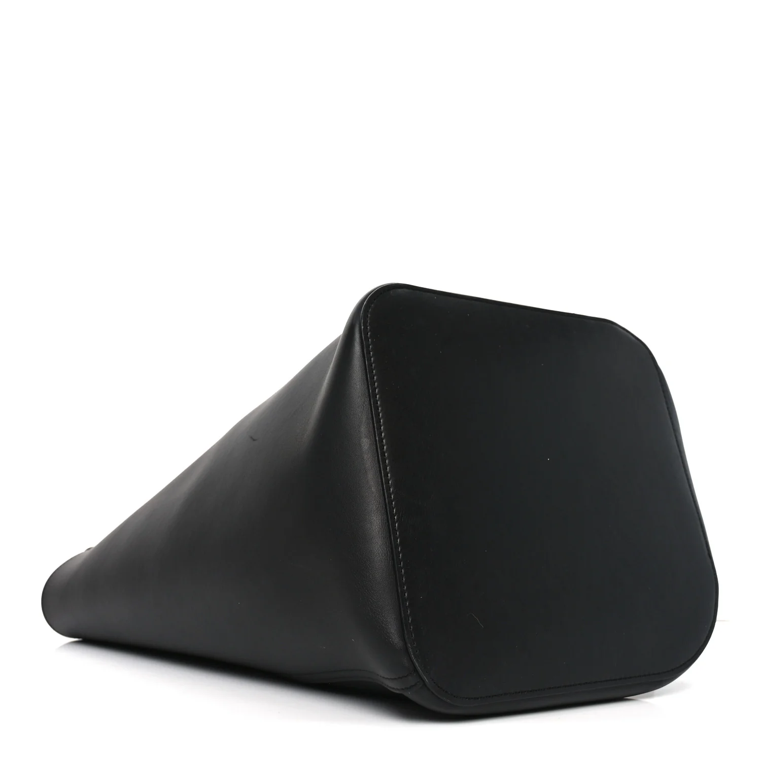 Smooth Calfski Large Woven Pebble Bucket Bag Black