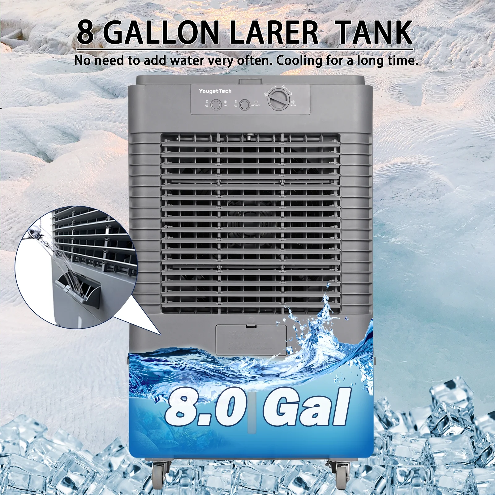 37'' Portable 3000CFM Evaporative Air Cooler(8 gal) - Image 2