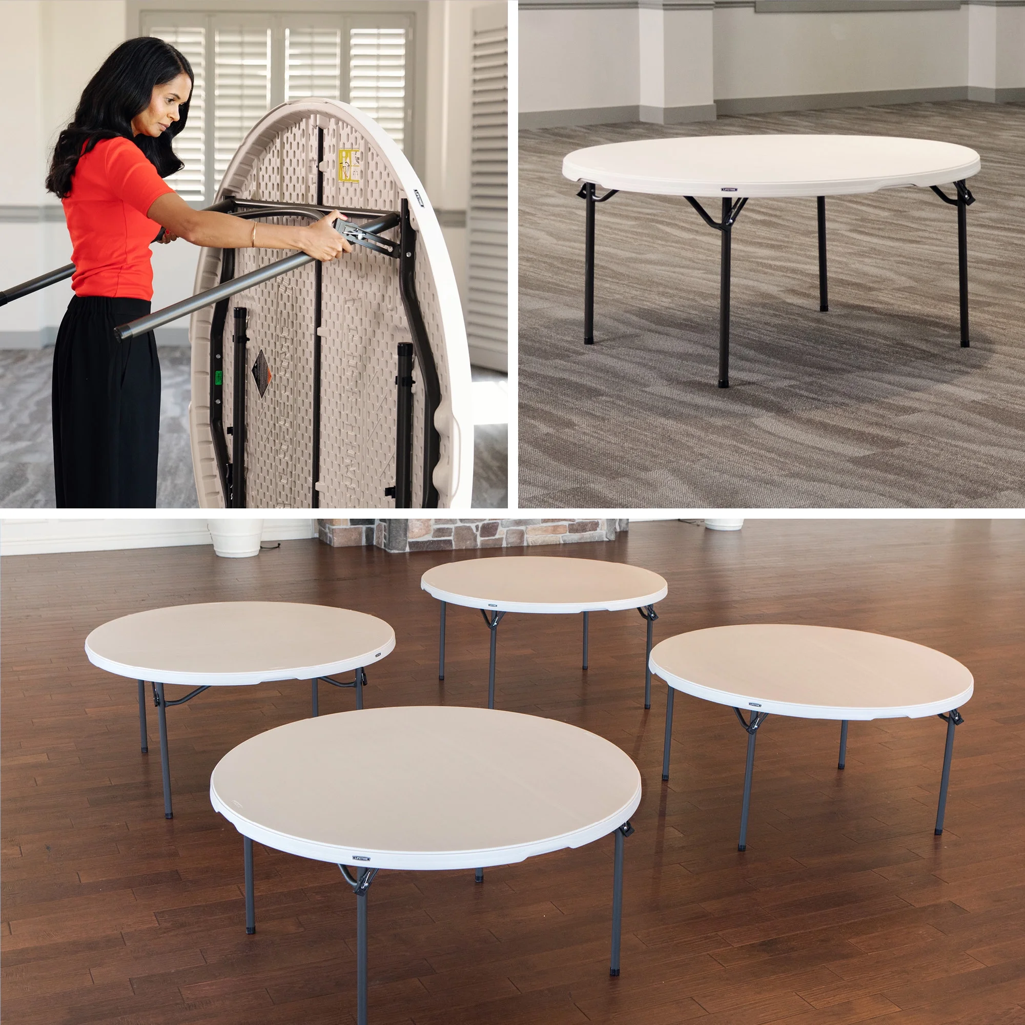 60 inch Round Folding Table, Indoor/Outdoor Commercial Grade, Almond (280435)(Almond / Bronze) - Image 8