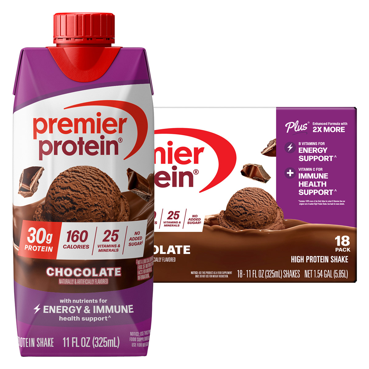 30g Protein PLUS Energy and Immune Support Shakes, Chocolate, 11 fl oz, 18-pack