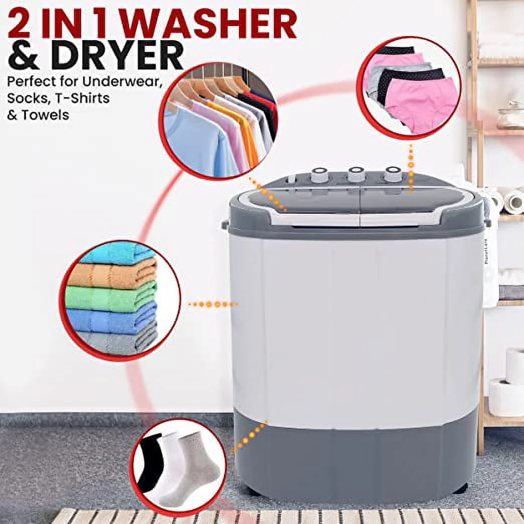 Pure Clean 110 Volt 2 in 1 Compact and Portable Washer and Dryer, Gray(Gray) - Image 6
