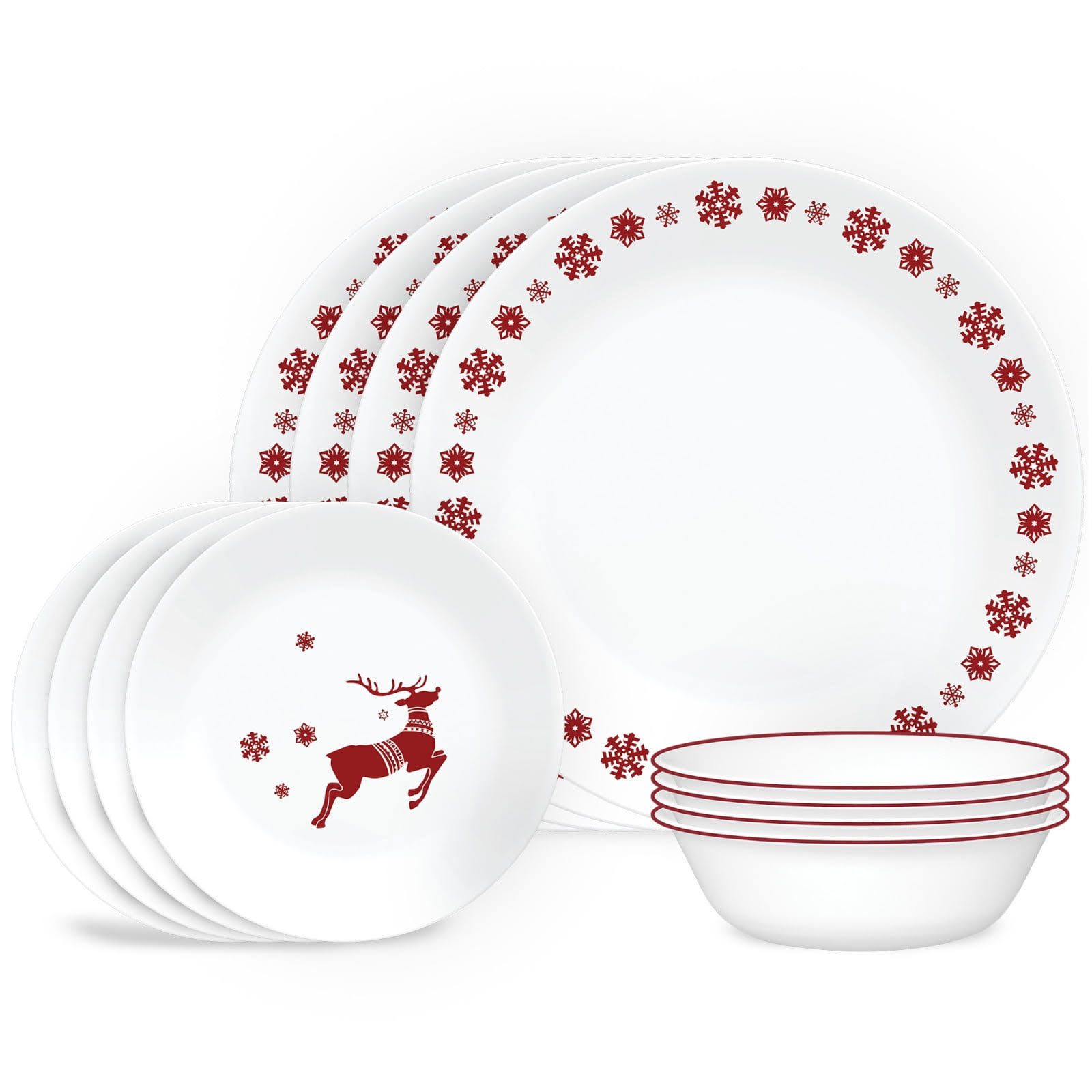 Corelle Winter Holiday 12 Piece Dinnerware Set, Rudolph