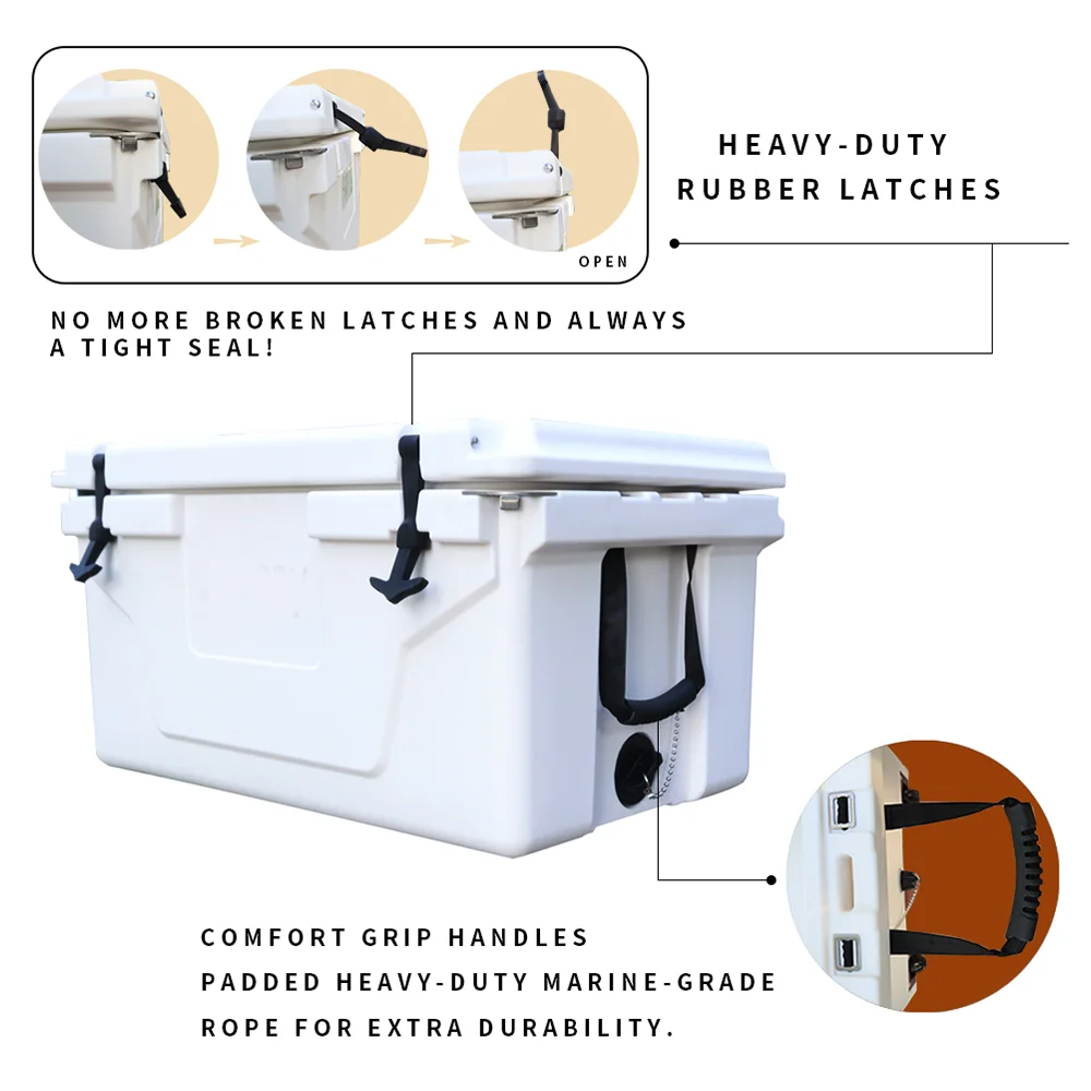 65 Quart Hard Large Cooler Box,Insulation Portable Ice Chest Box with 2 Wheels and Handle,400lbs Weight Capacity,Cooler Box for Beach, Drink, Beverage, Camping, Picnic, Fishing, Boat, Barbecue - Image 6