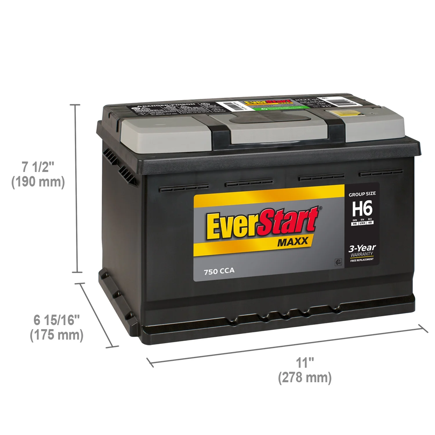 Maxx Lead Acid Automotive Battery, Group Size H6 / LN3 / 48 12 Volt, 750 CCA 120 RC - Image 5