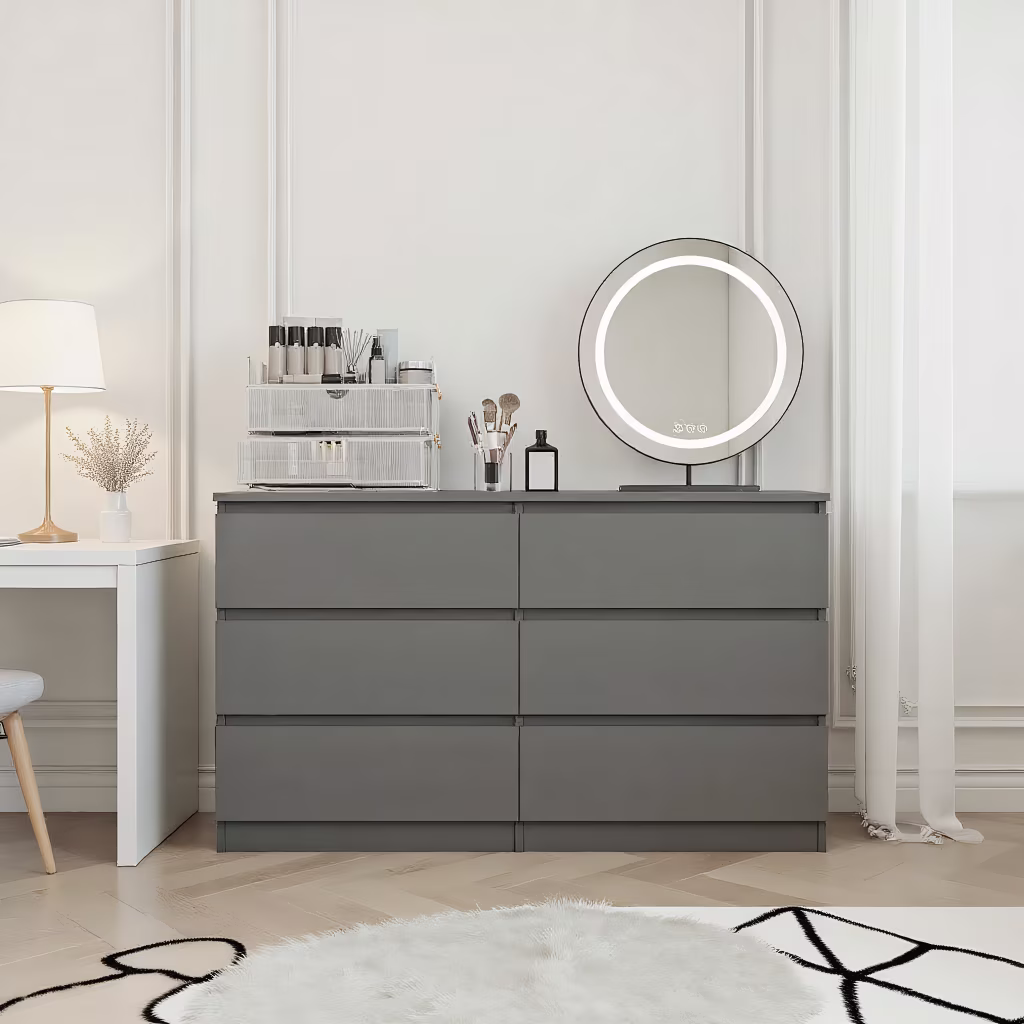 Modern 6 Drawer Dresser Wood Cabinet,Dresser for Bedroom, Kitchen Storage Cabinet with Drawers, Chest of Drawers(Black)(Black(6 Drawers)) - Image 9