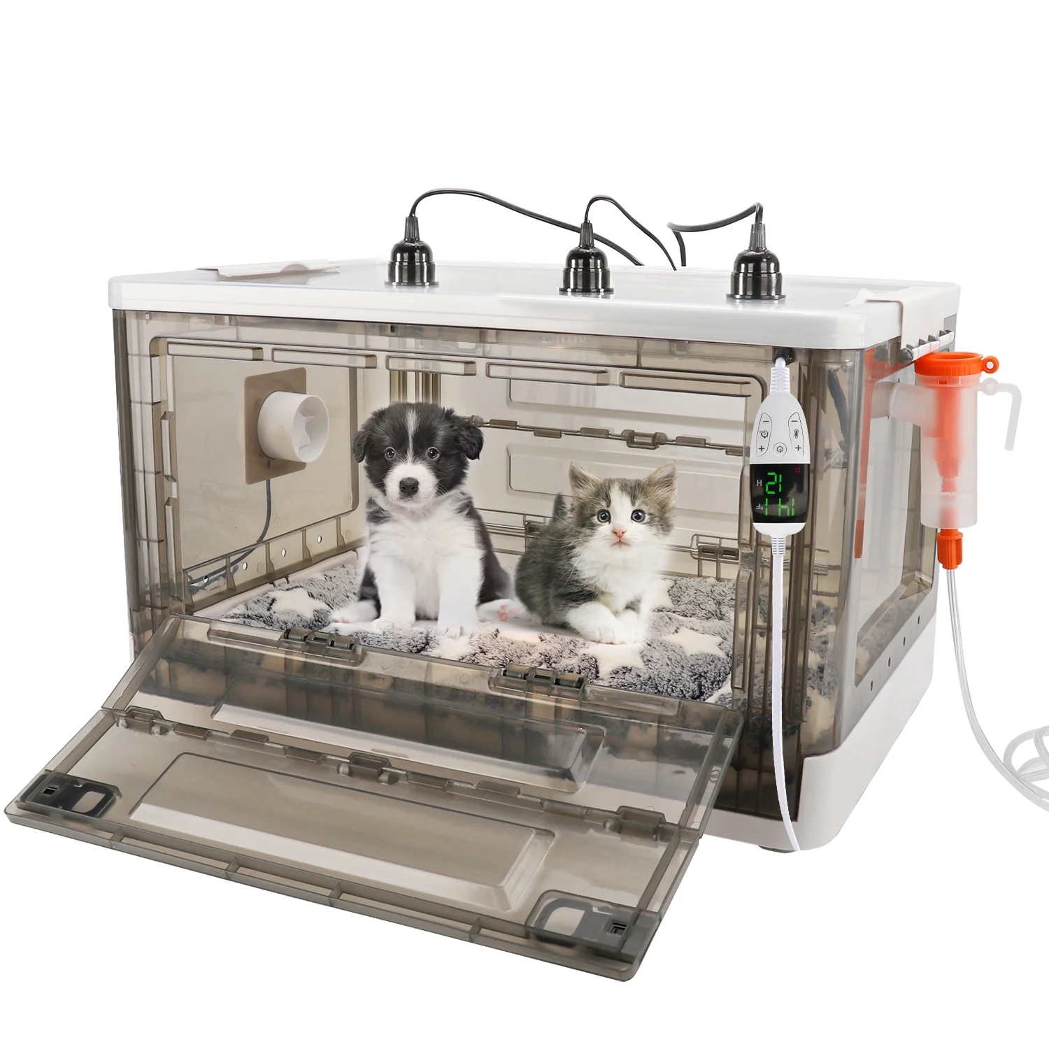 HKDQ Puppy Incubator with Heating - 2025 New Puppy Incubator, Temperature Control & Quiet Ventilation, Kitten Incubator, Incubator for Puppies with 3heat Lamp (85 L)