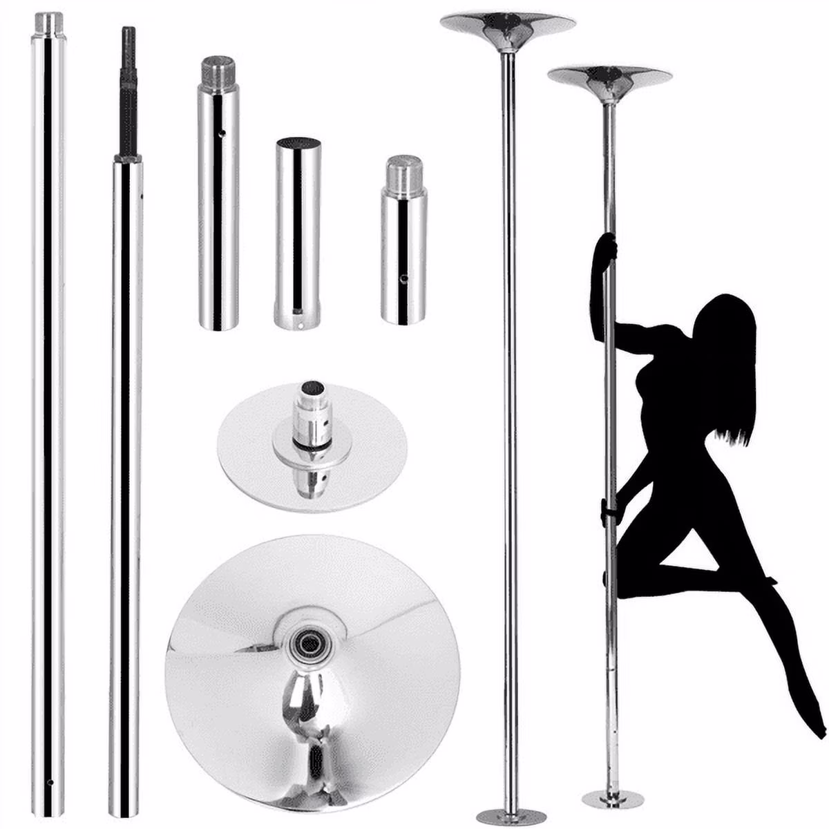 Adjustable Dance Pole Portable Stripper Pole Static Spinning Exercise Fitness, Silver