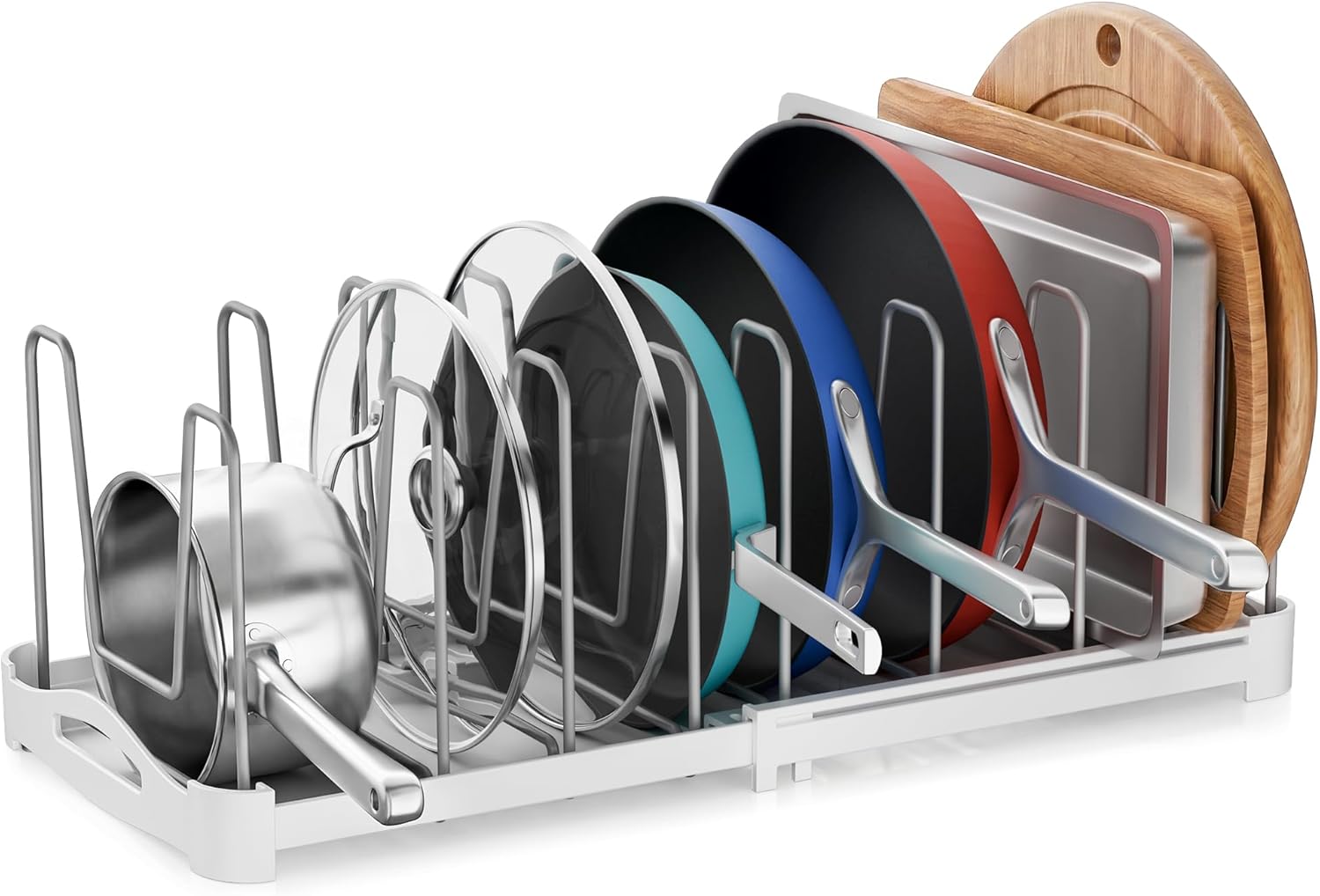 EVERIE Adjustable Cabinet Organizer for Pot Lids, Bakeware, Cookie Sheets & Cutting Boards, Upright Storage Rack for Kitchen Cabinet, Stable Dividers, 9.7