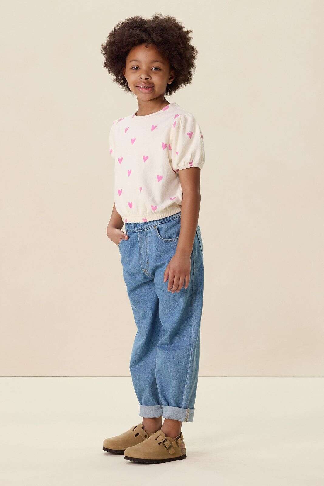 Wit badstof T-shirt met hartjes