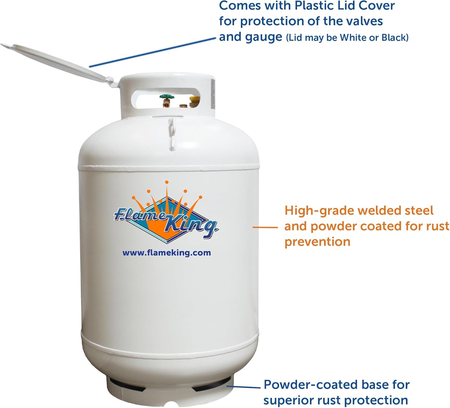 Réservoir de propane vertical Flame King 420 lb conforme à la norme ASME, blanc