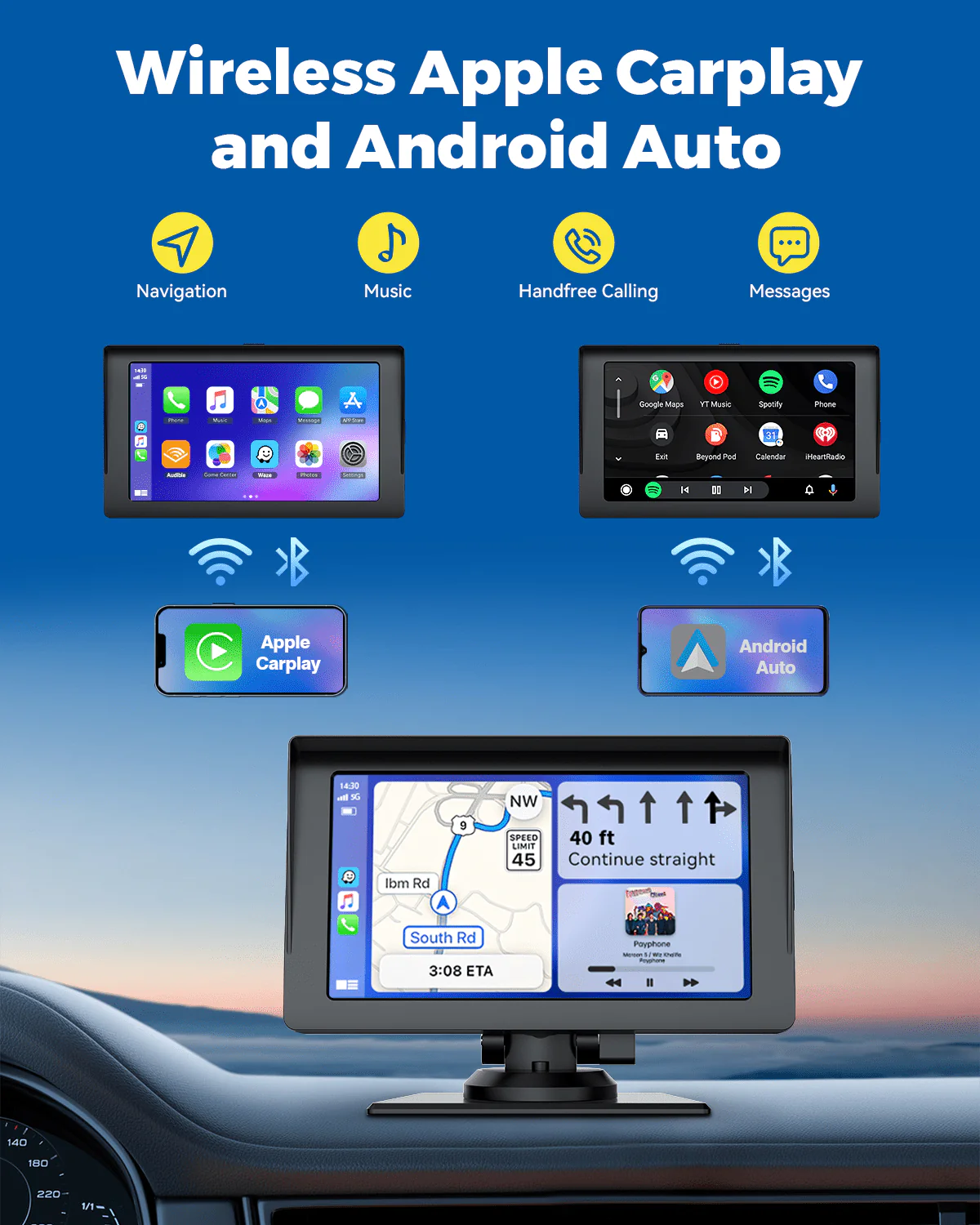 Wireless Apple Carplay Android Auto Car Stereo with Bluetooth, 7'' Touchscreen Carplay Car Radio with Siri, AUX, FM, Multimedia Player, GPS Navigation - Image 8