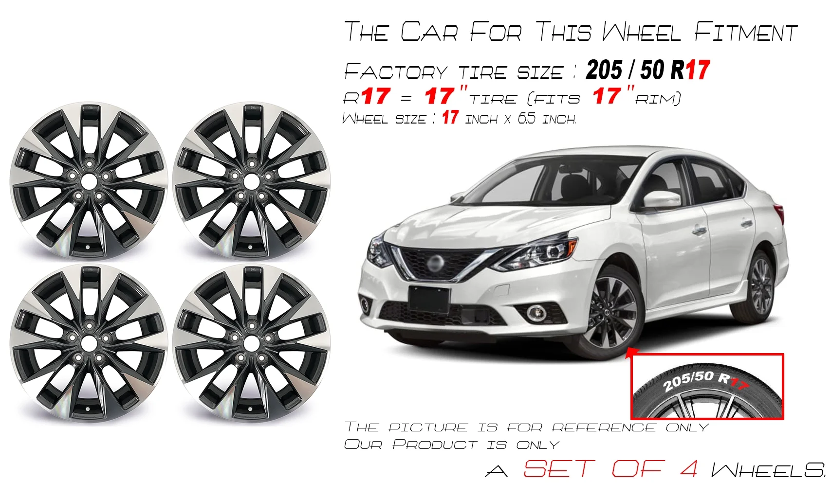 For Nissan Sentra OEM Design Wheel 17" 17x6.5 2016-2019 Machined Grey SET OF 4 Replacement Rim - Image 2