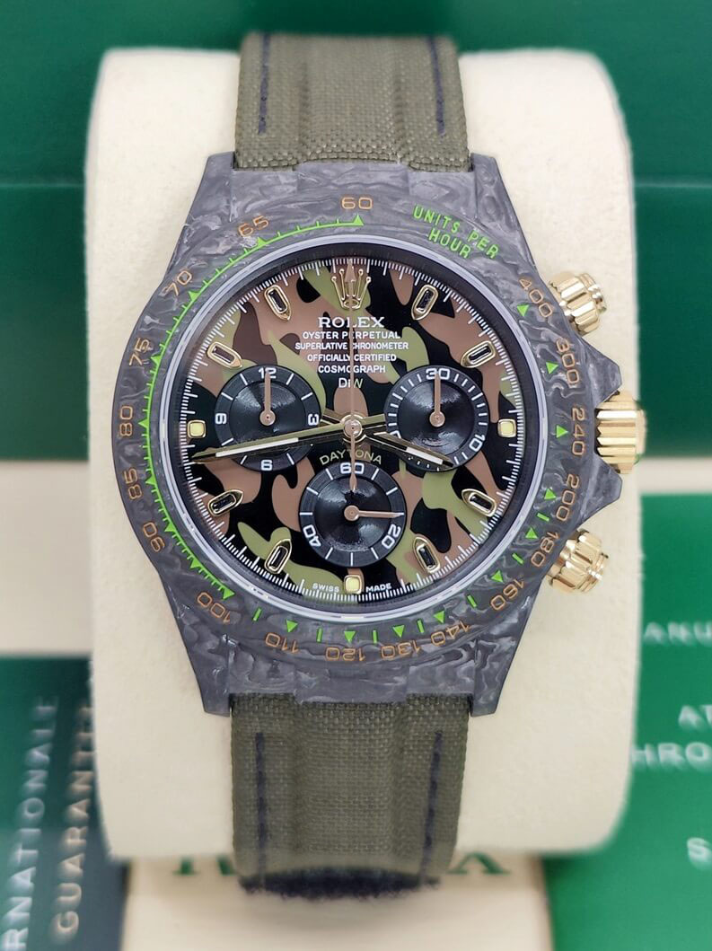 [Super Clone]Rolex Daytona DIW Carbon Military Green Super Clone Swiss Replica Watch | Custom Made Limited Edition | 4130 Swiss Movement
