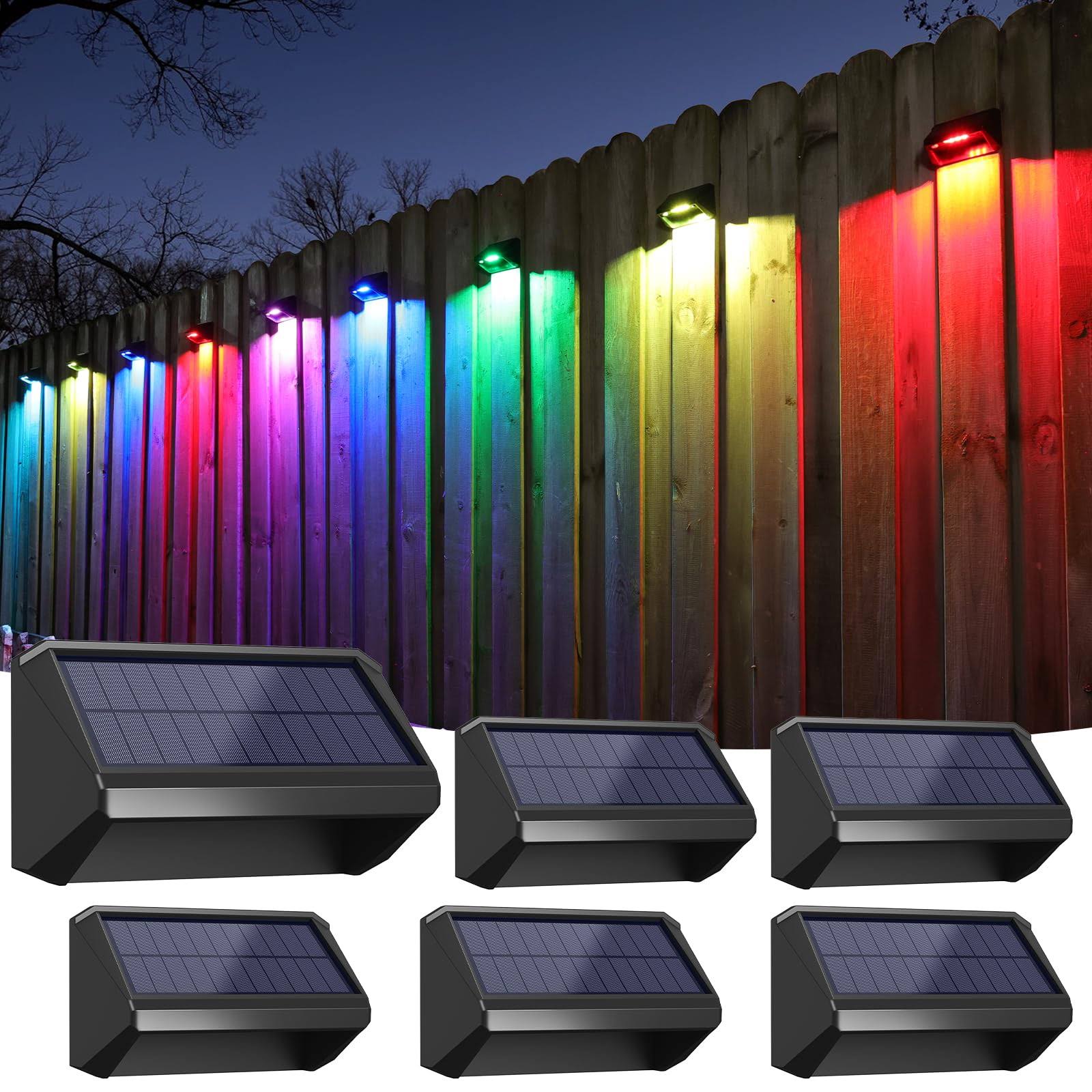 Bridika Solar Fence Lights 8 Colors, Warm White, Cool White and RGB, Bright Deck Lights Solar Outdoor Waterproof, Dusk to Dawn Fence Lights for
