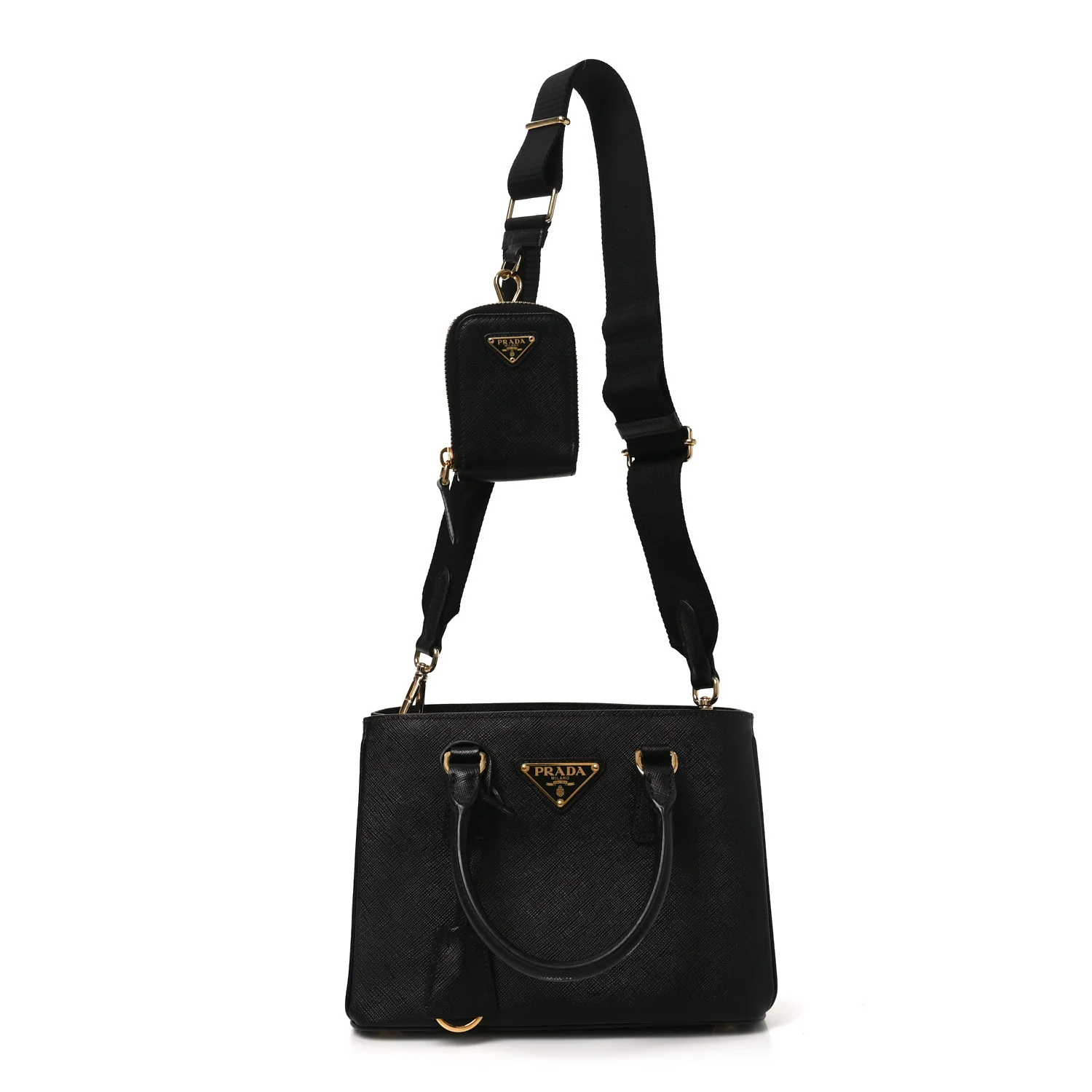 Saffiano Lux Micro Galleria Shoulder Bag Black