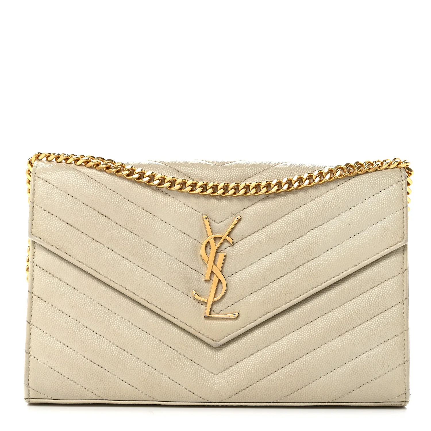 Grain De Poudre Matelasse Chevron Monogram Chain Wallet Crema Soft