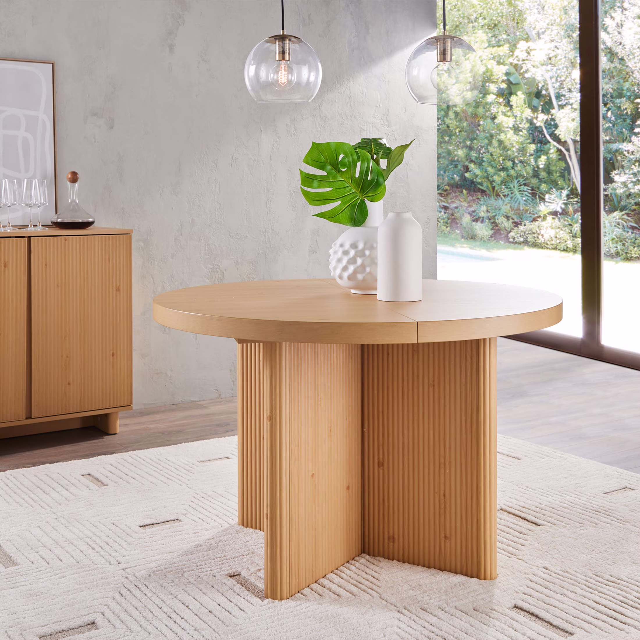 Better Homes & Gardens Lillian Fluted Round Expandable Dining Table for Kitchen, Natural Pine