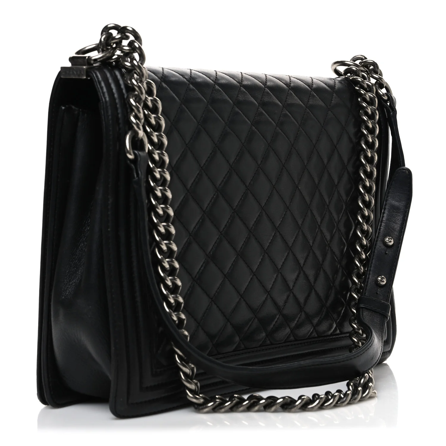 Lambskin Quilted Large Boy Flap Black