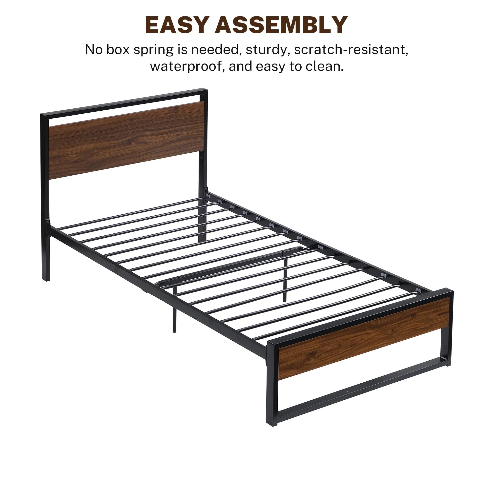 Sesslife Twin Size Bed Frame with Headboard, Bedroom Metal Platform Bed for Kids Teens Adults, Modern Heavy Duty Single Bed Frame, Easy Assembly, Black(Twin)