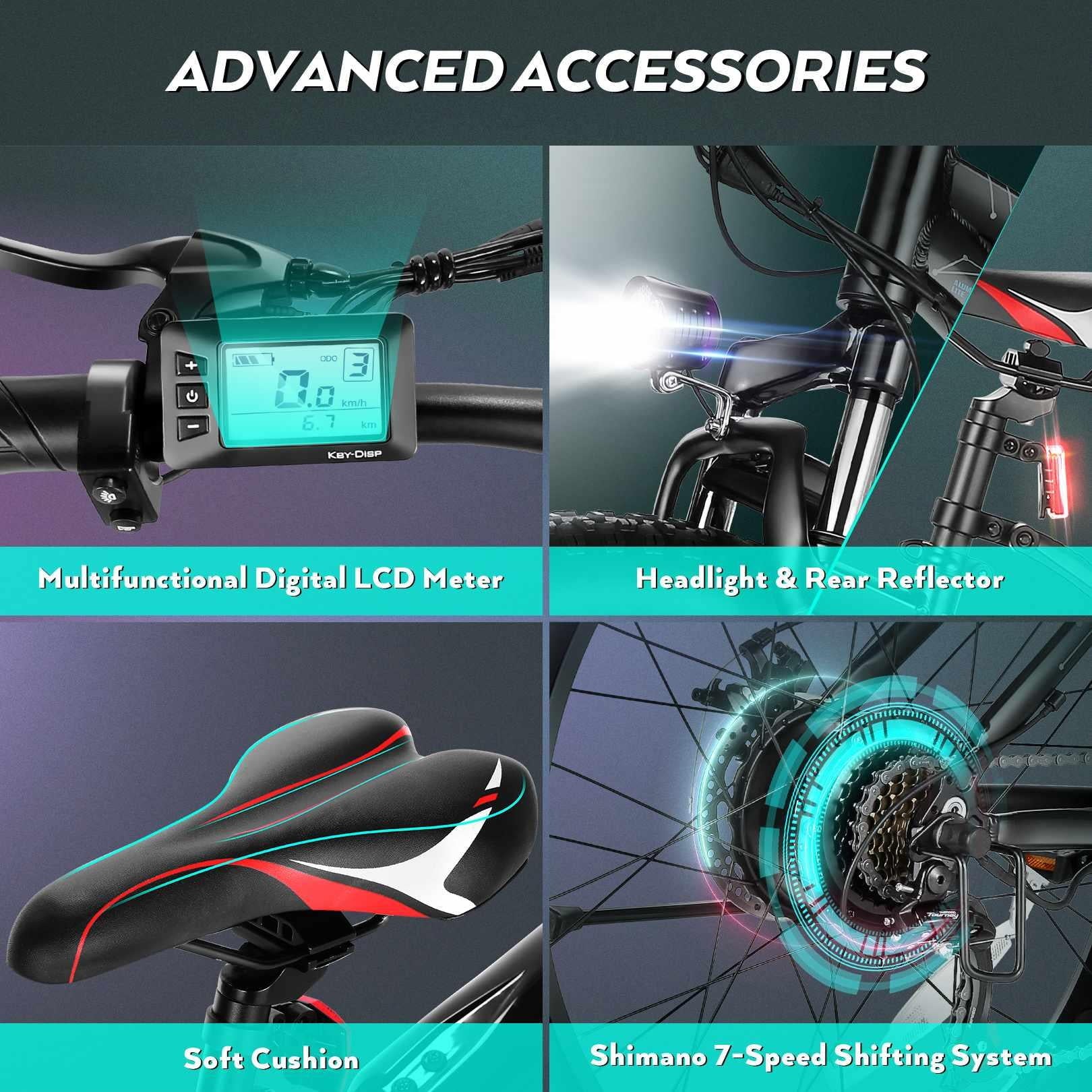 26" 4 0 Fat Tire Electric Bike for Adults, 500W Adults E Bike, 48V 13Ah Removable Li Ion Battery, Professional 7 Speed, Electric Mountain Bicycle Beach Bike Snow Bike Ebike for Men Image 9