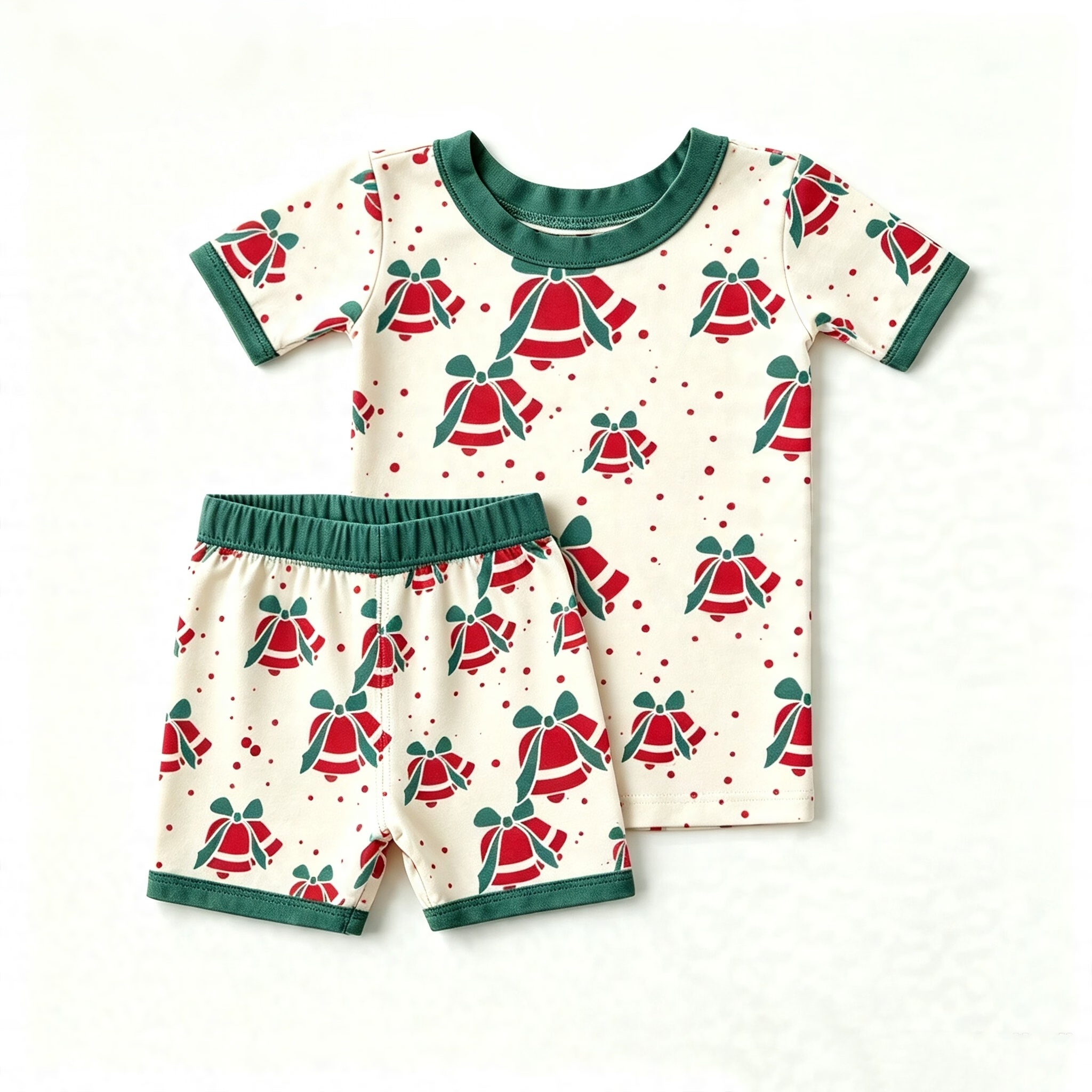 Christmas Print Baby Bamboo Zipper Romper Short Sleeve Footless One-Piece Jumpsuit With 2-Way Zipper Bamboo Sleepwear