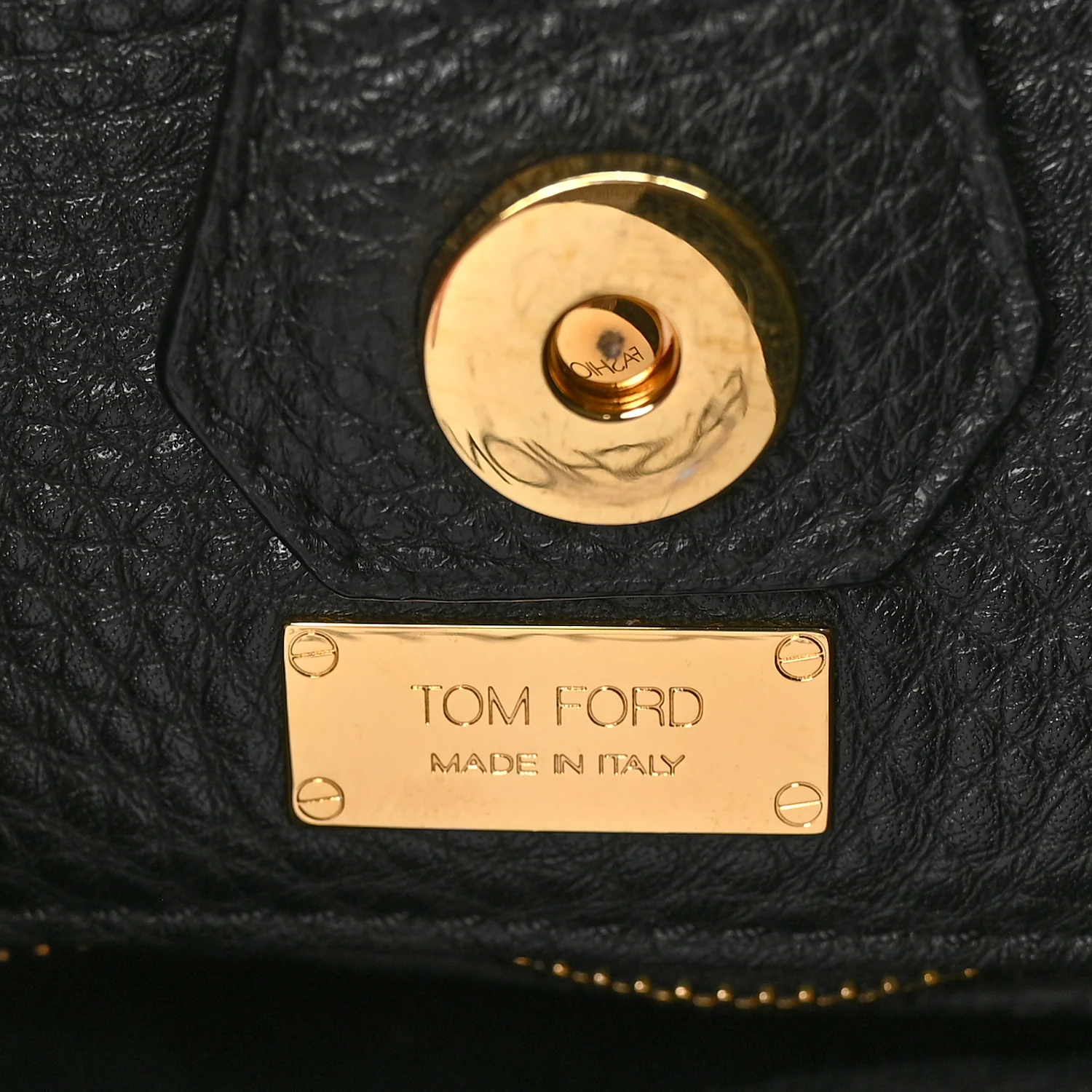Pebbled Calfskin Alix Padlock Foldover Bag Black