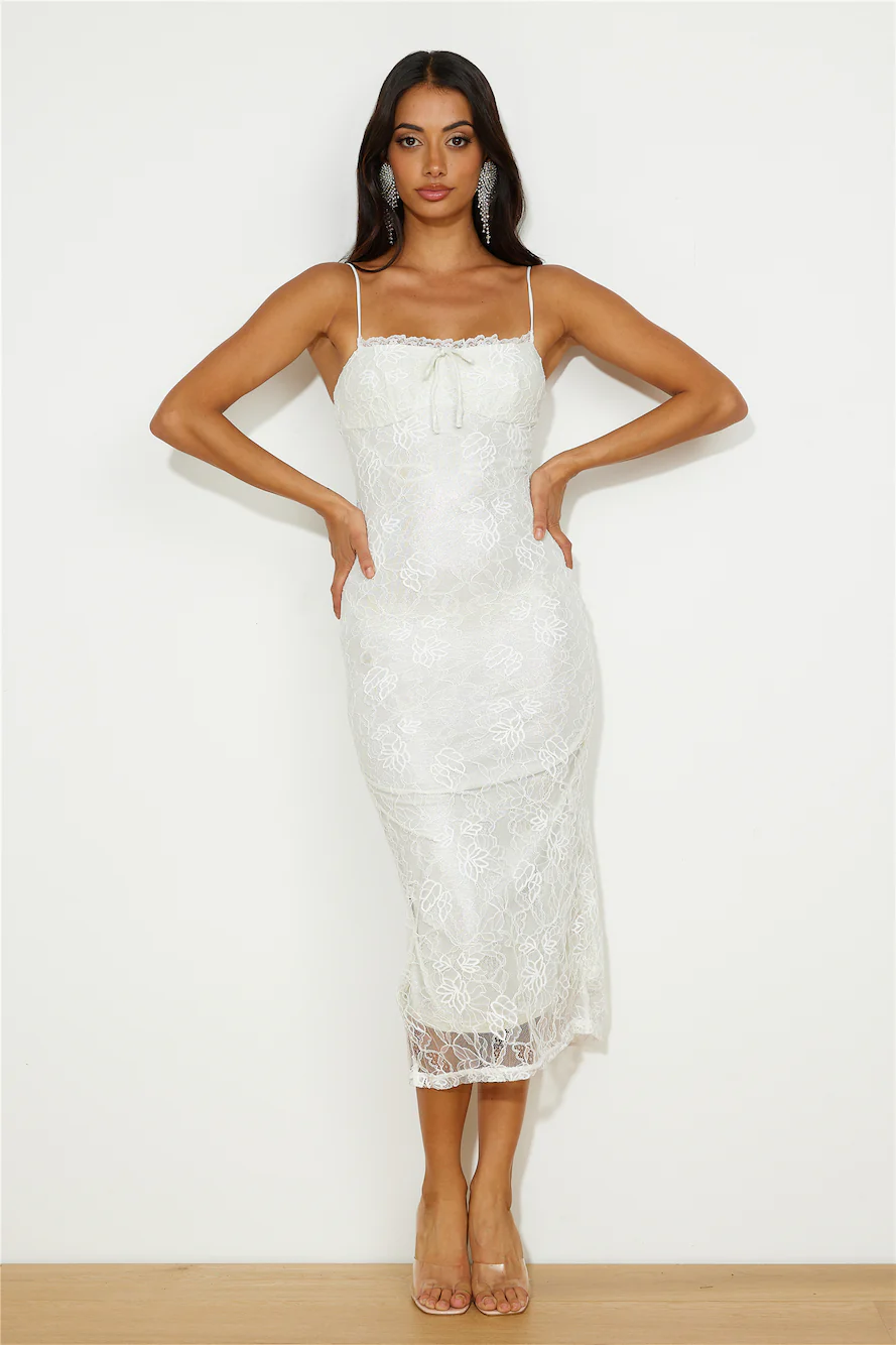 Style Sleek Lace Midi Dress White