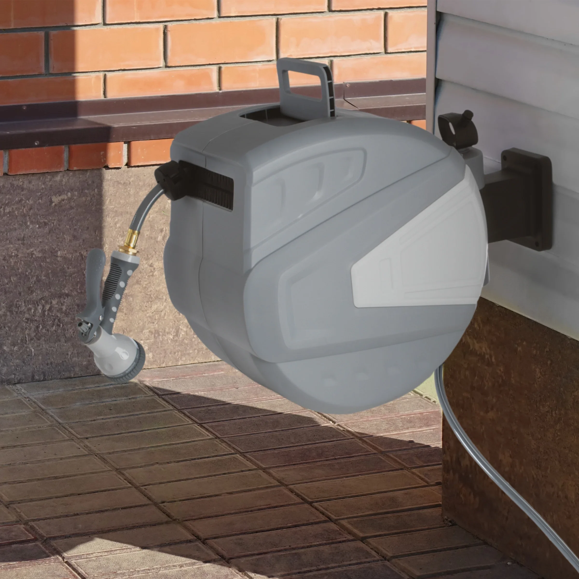 Pure Garden 100 FT Retractable Hose with Wall Reel and 9 Nozzle Patterns