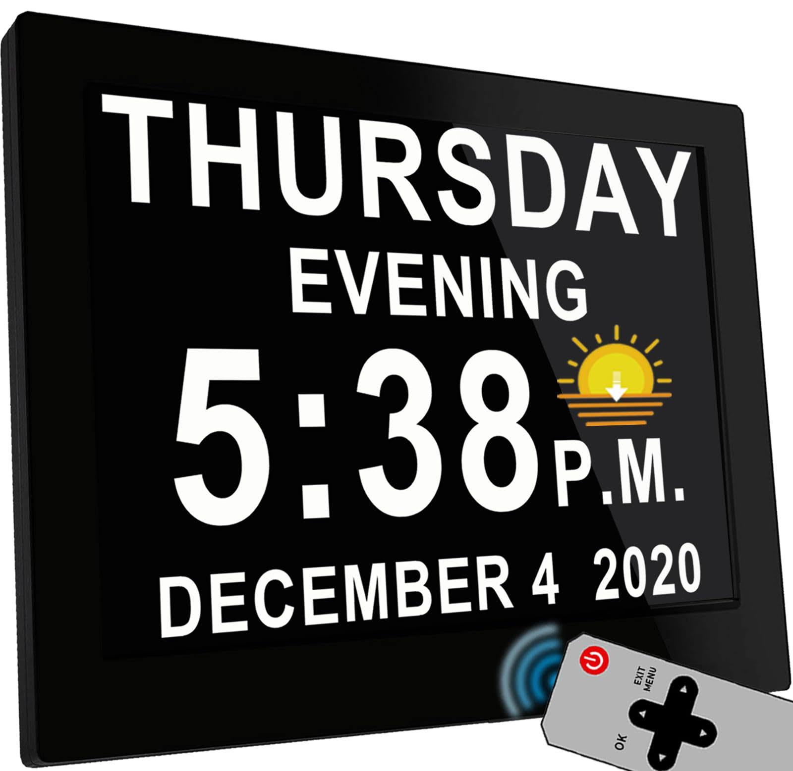 Upgraded 19 Alarms Dementia Clock w/ Remote Control, Custom Alarms,10 Black