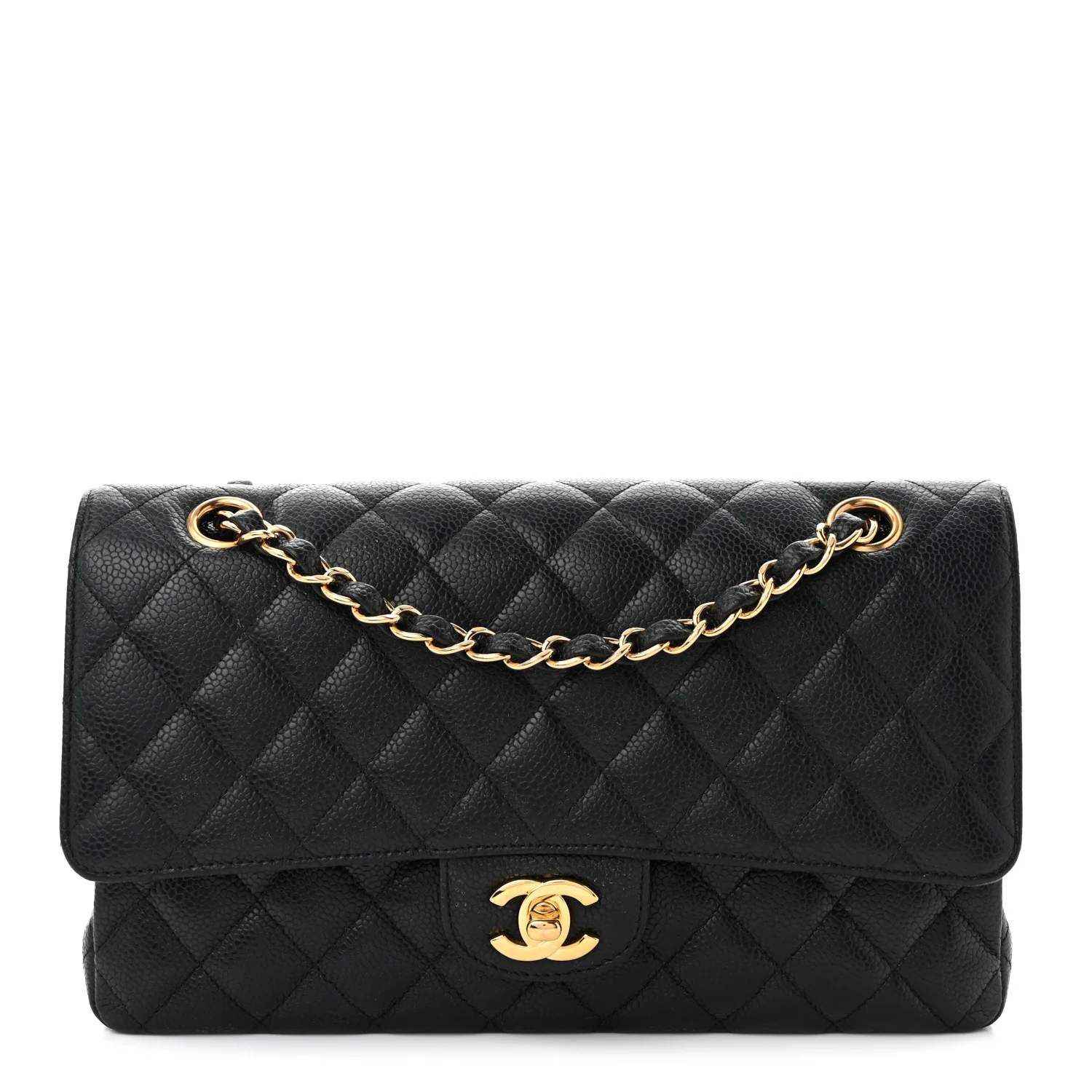 Caviar Quilted Medium Double Flap Black
