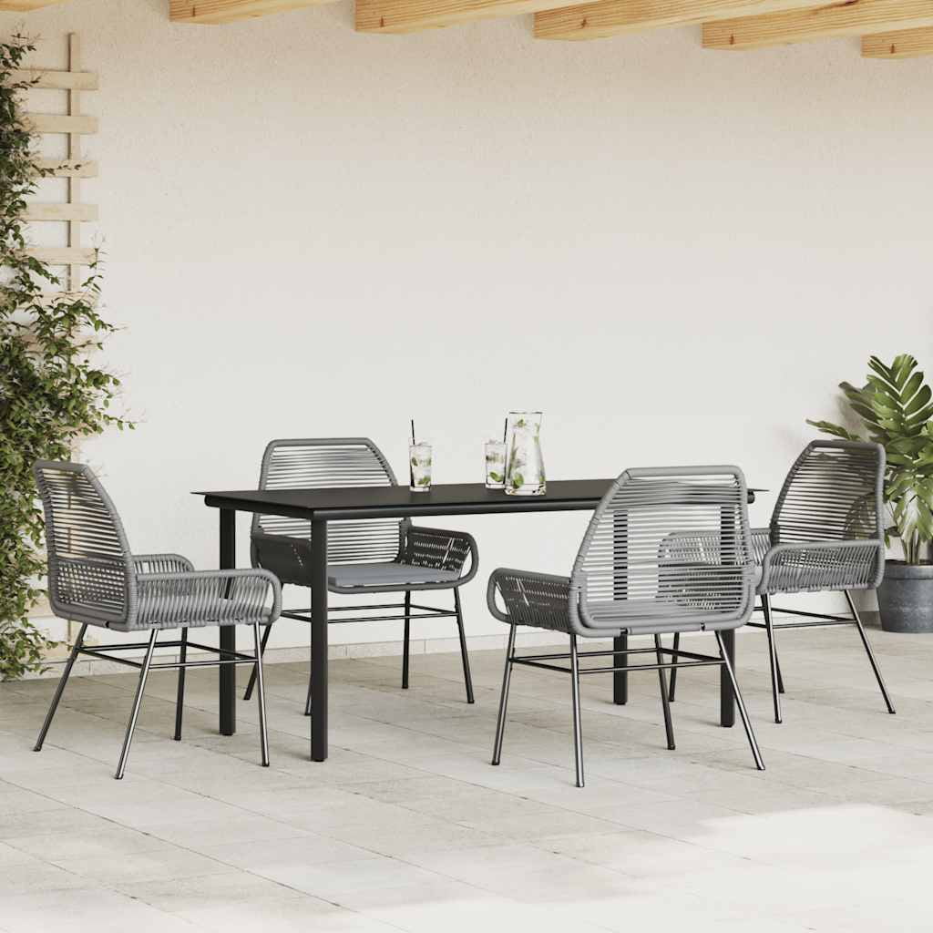 Vidaxl 7 Piece Patio Dining Set with Cushions Black Poly Rattan Glass