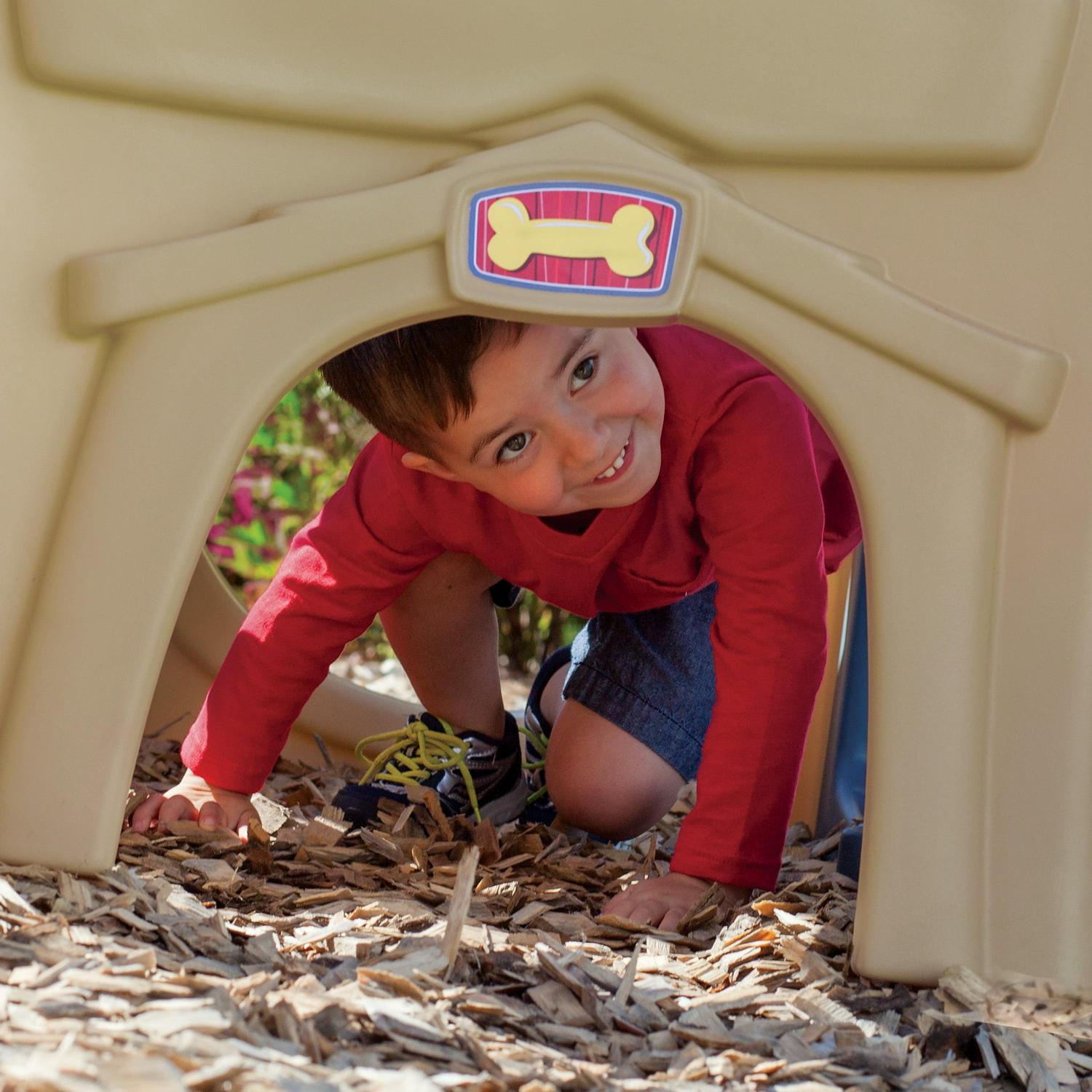Neighborhood Fun Center Brown Playhouse with Slide Plastic Kids Outdoor Toys Image 10