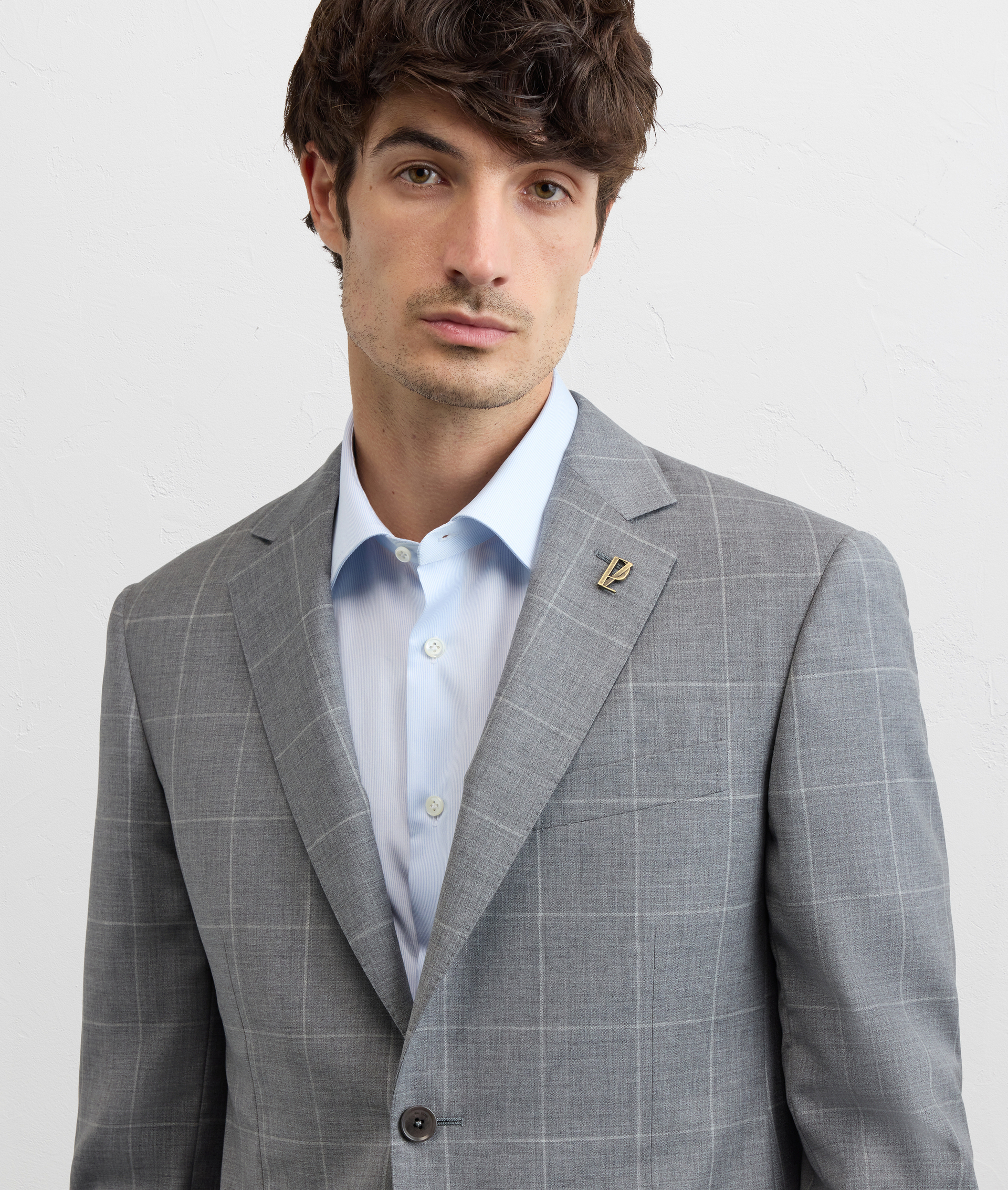GREY VIRGIN WOOL KEY LINE CHECKED SUIT