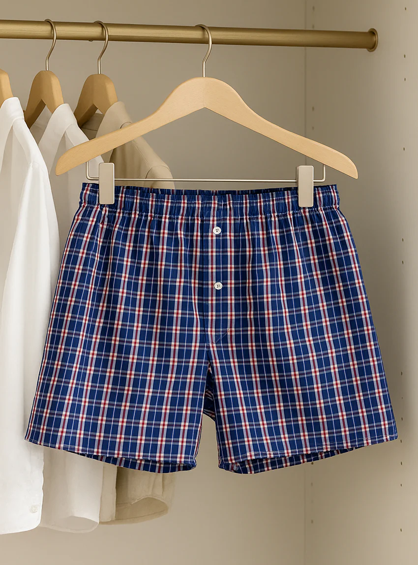 Caleçon homme en coton carreaux bleu indigo