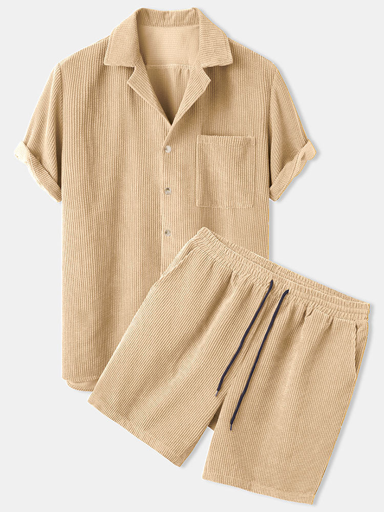 Chemise à manches courtes en velours côtelé à col revers et short en velours côtelé de 12,5 cm