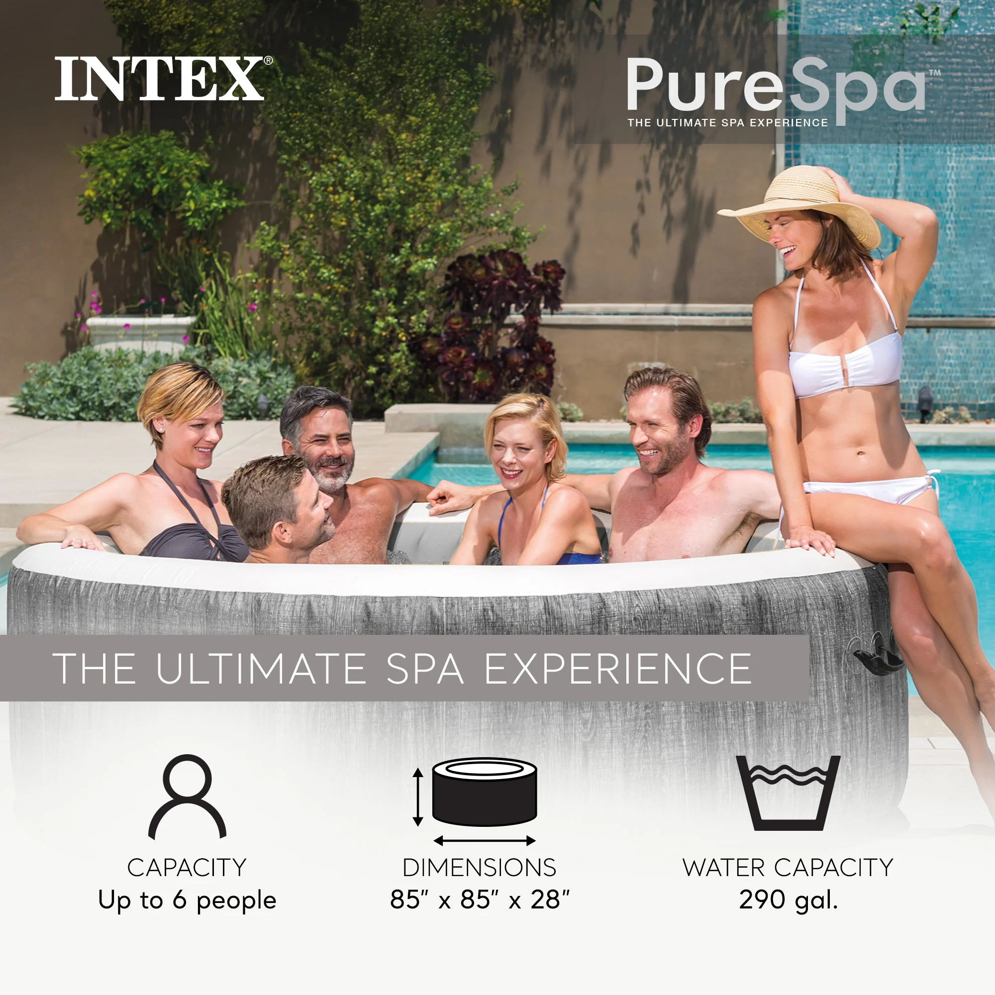 INTEX Purespa Plus Greywood Deluxe 4 Person Inflatable Spa W/ Jets