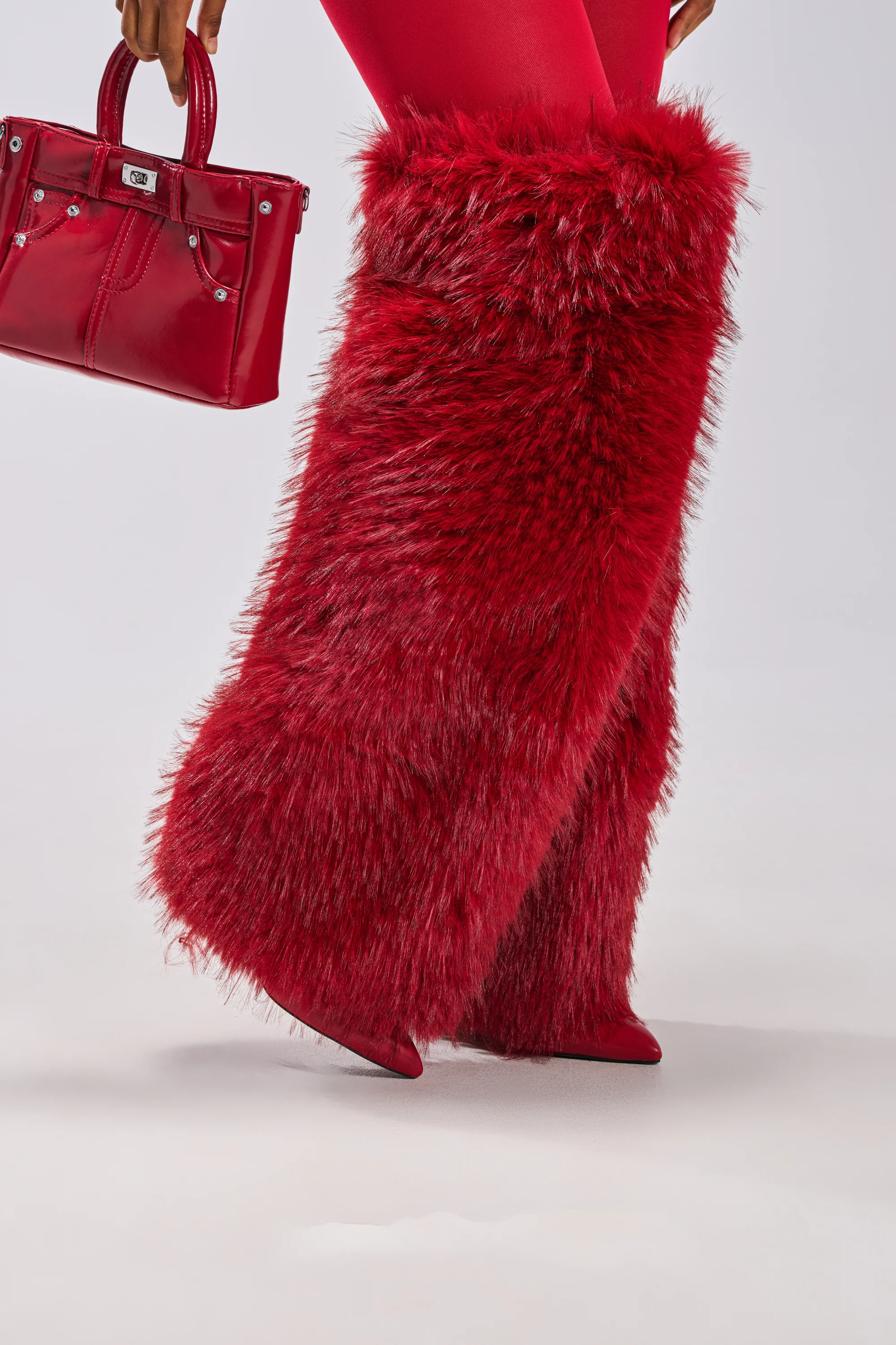 AZALEA WANG LANGLEYE RED THIGH HIGH FUR LUXE BOOT - Akira Store