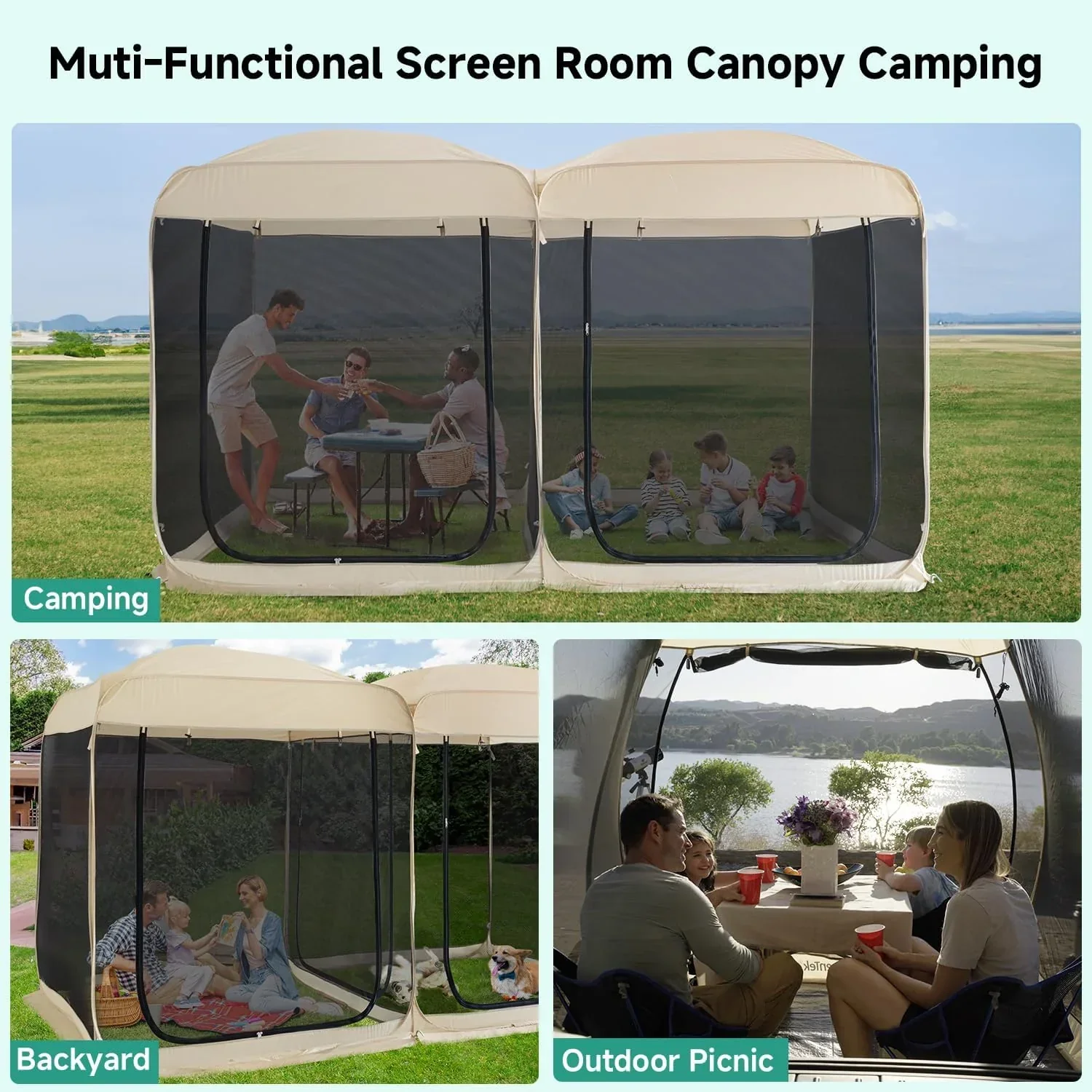Gazebo moustiquaire pouvant accueillir 6, 10 ou 15 personnes. Tente de style igloo avec moustiquaire latérale. Idéal