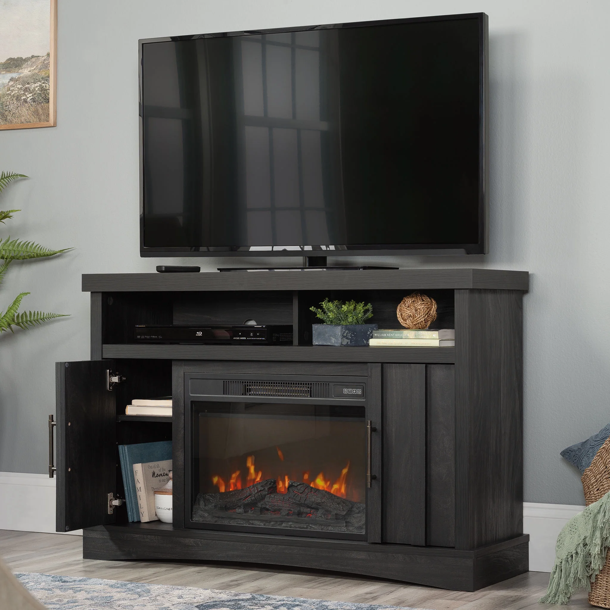Entertainment/Fireplace TV Stand for TV's up to 50", Black Finish - Image 3