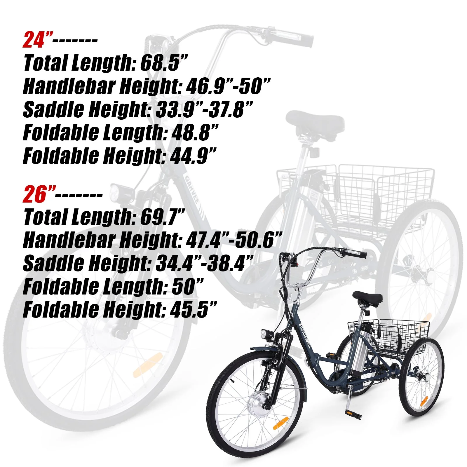 Patikuin Electric Tricycle for Adults, 26" Trike 3 Wheel 36V 250W 7 Speeds with Basket, Folding E Bike, up to 15 5 MPH, Gray Image 4
