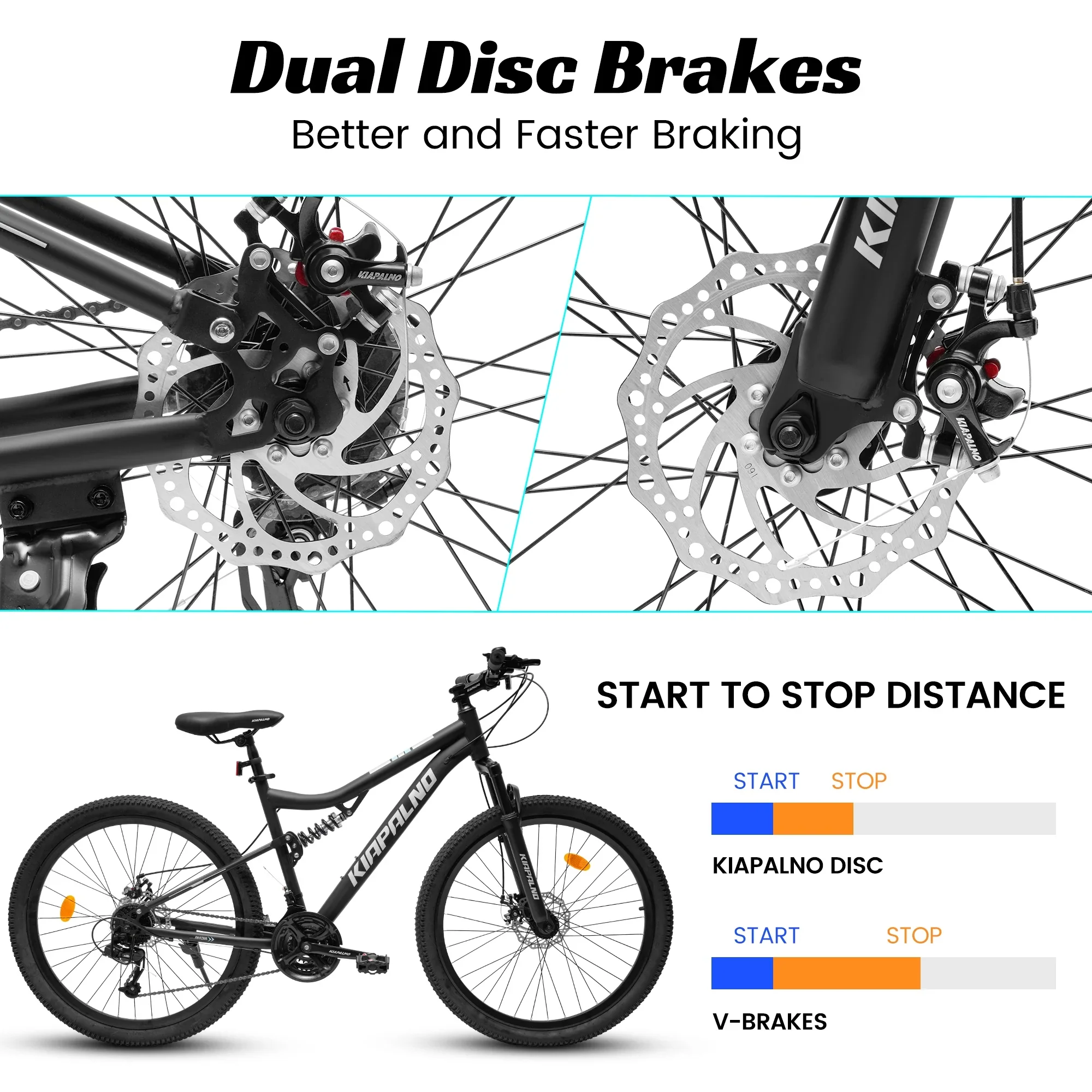 26 Inch Mountain Bike Dual Full Suspension, Shimano 21-Speed Mountain Bicycle with Dual Disc Brakes and Carbon Steel Frame, Trail Beach Snow Commuter City Bike for Adult Men Women, Black