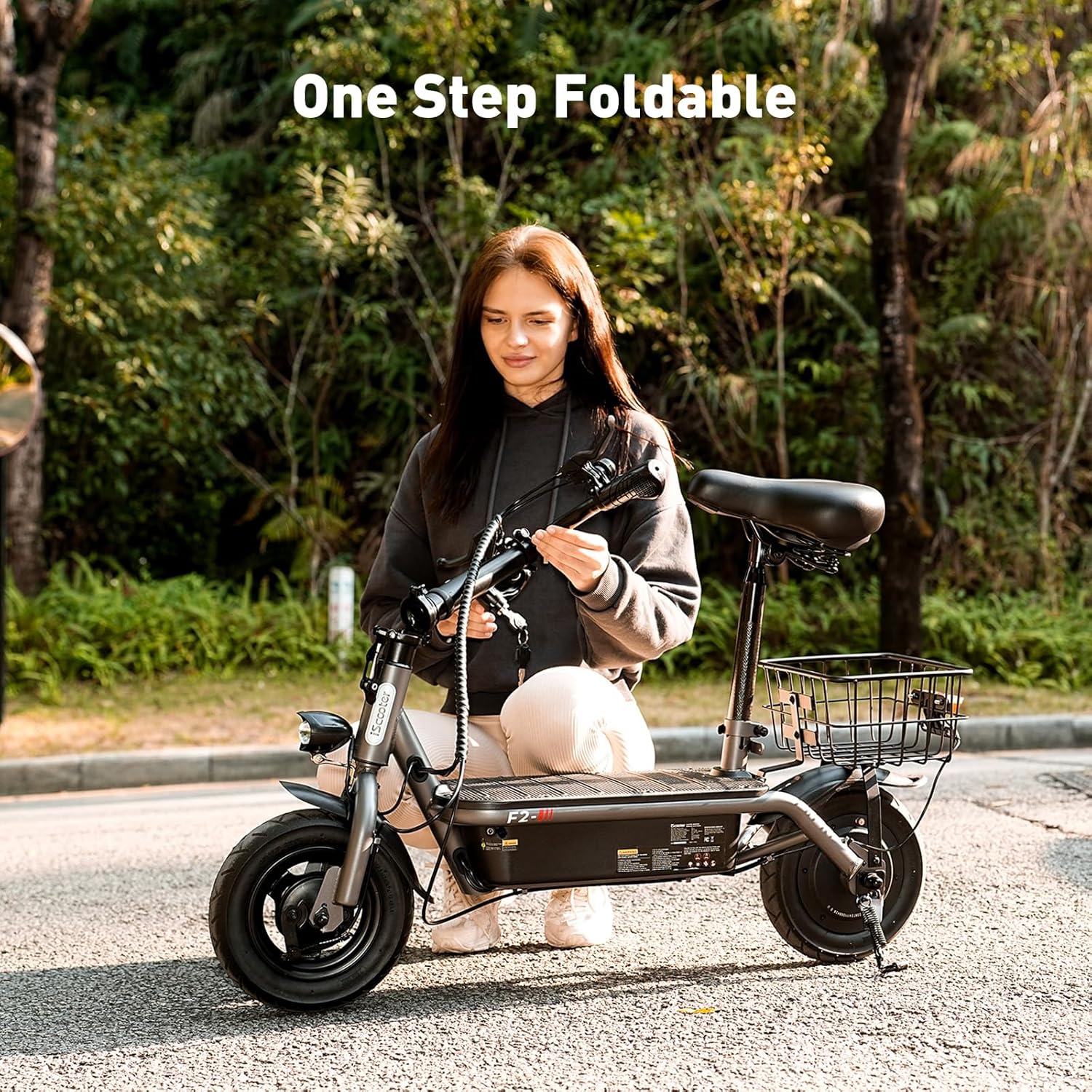 Trottinette électrique iScooter avec siège, autonomie de 60/34 km, vitesse maximale de 45/30/25 km/h, double suspension et panier